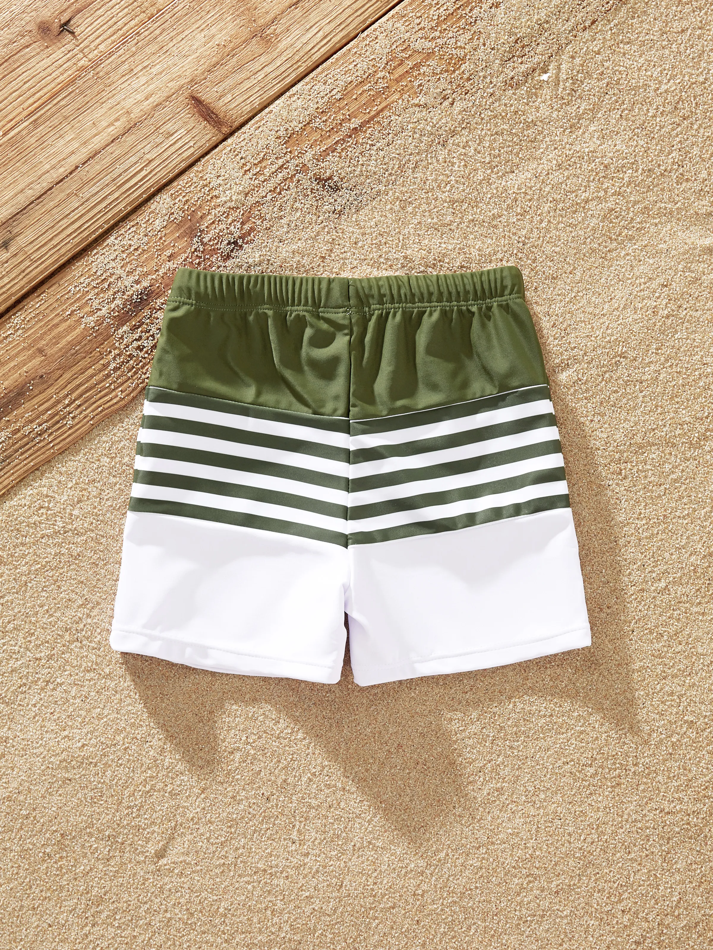 Toddler Boy Colorblock Stripe Swim Trunks Army green - Image 3