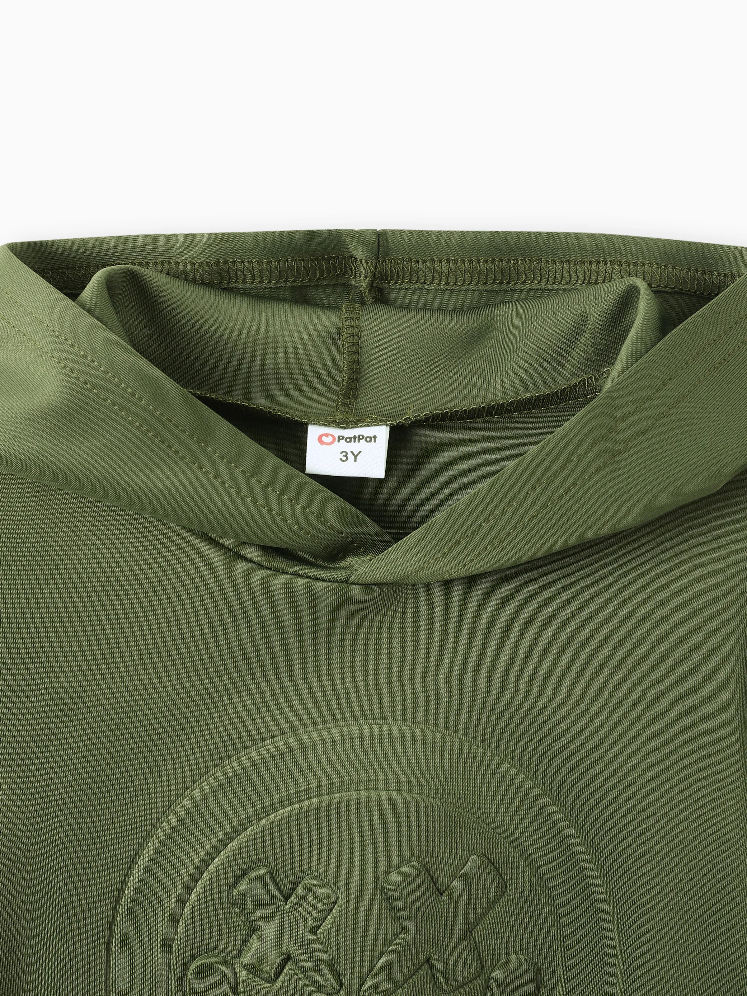 Toddler Boy Face Graphic Textured Solid Color Hoodie Sweatshirts Army green - Image 6