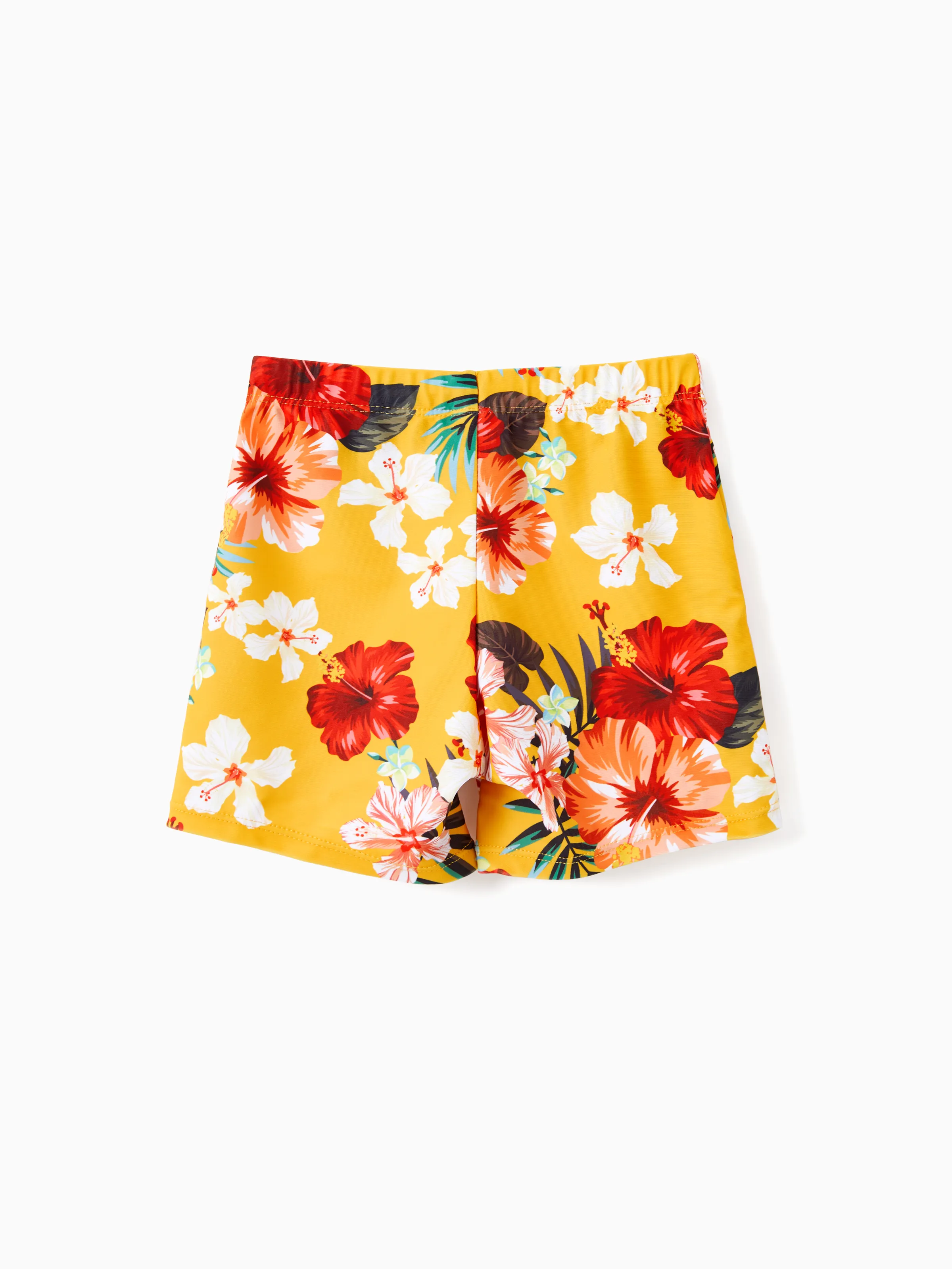 Toddler Boy Floral Drawstring Swim Trunks with Triangle Swim Bottom Yellow - Image 3