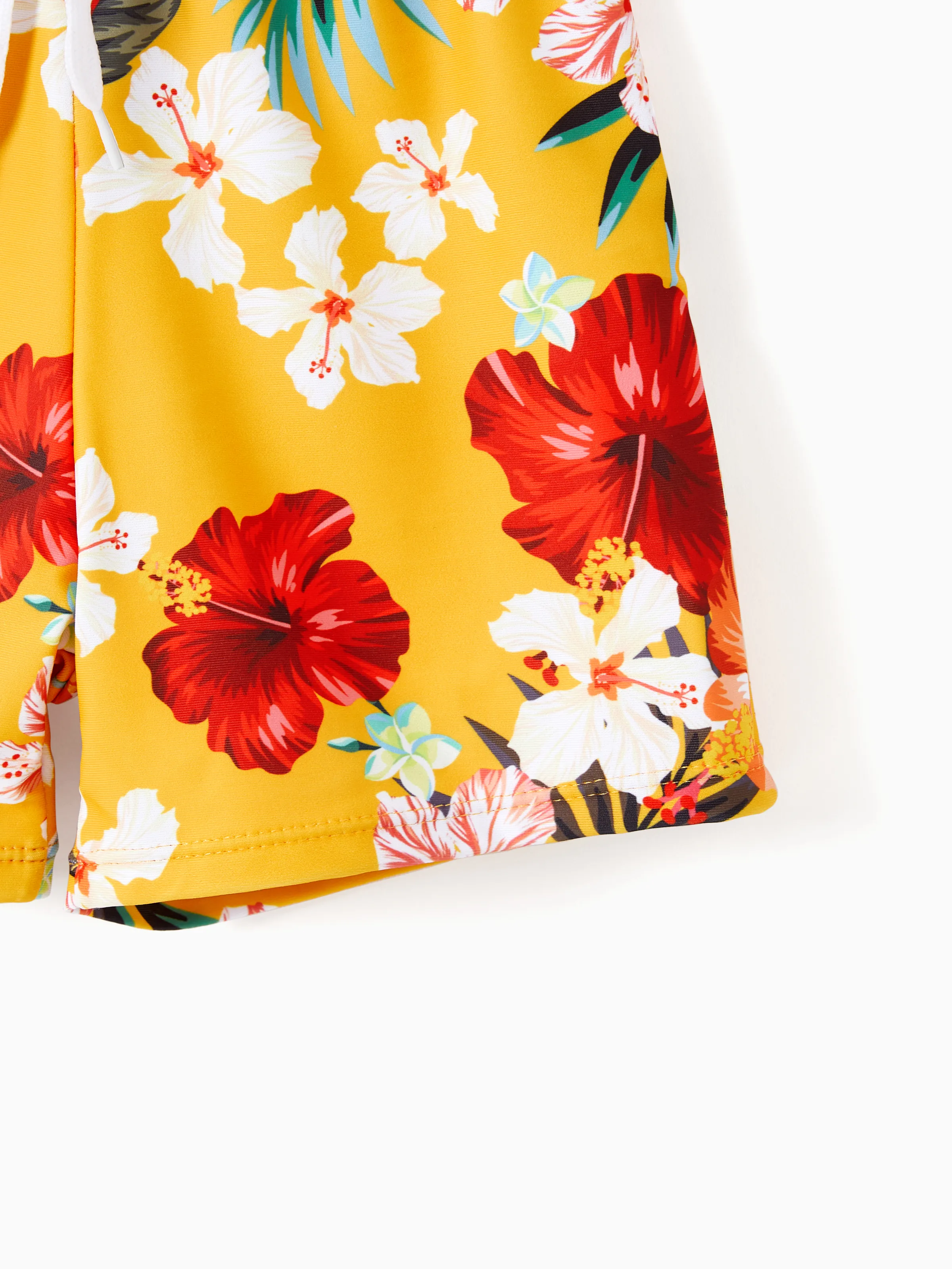 Toddler Boy Floral Drawstring Swim Trunks with Triangle Swim Bottom Yellow - Image 5