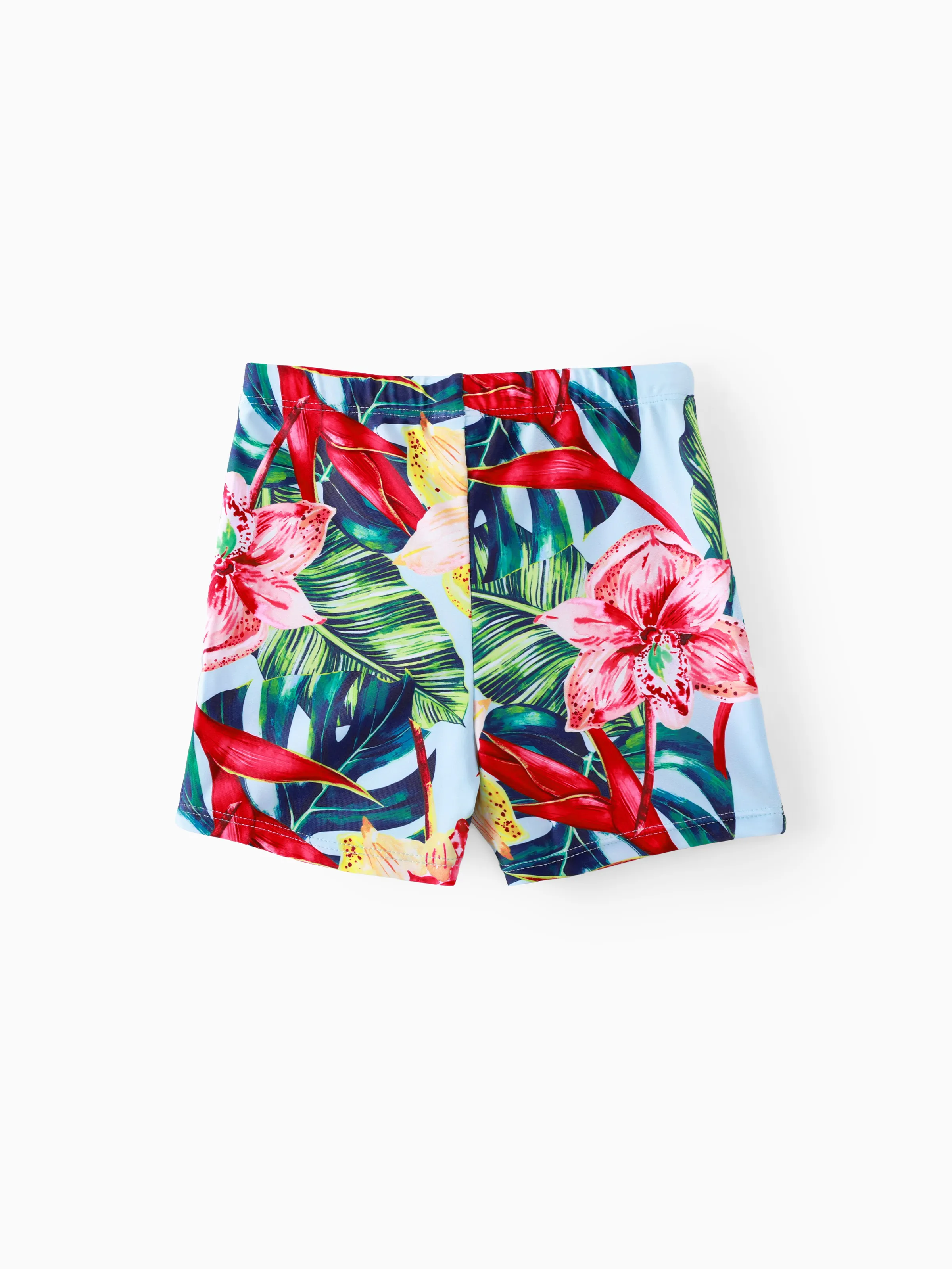 Toddler Boy Floral Drawstring Swim Trunks Red - Image 3