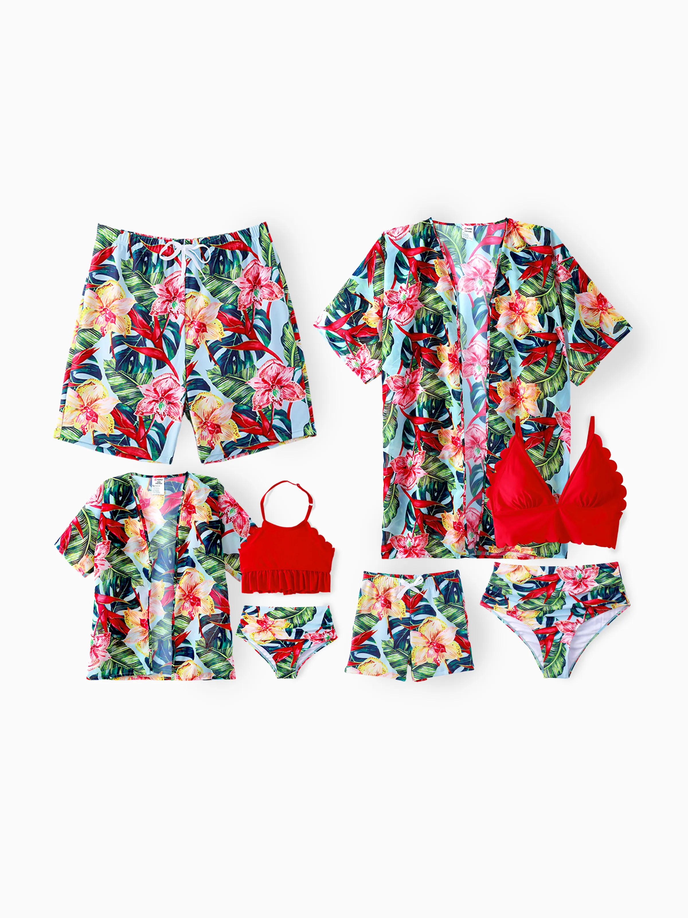 Toddler Boy Floral Drawstring Swim Trunks Red - Image 6