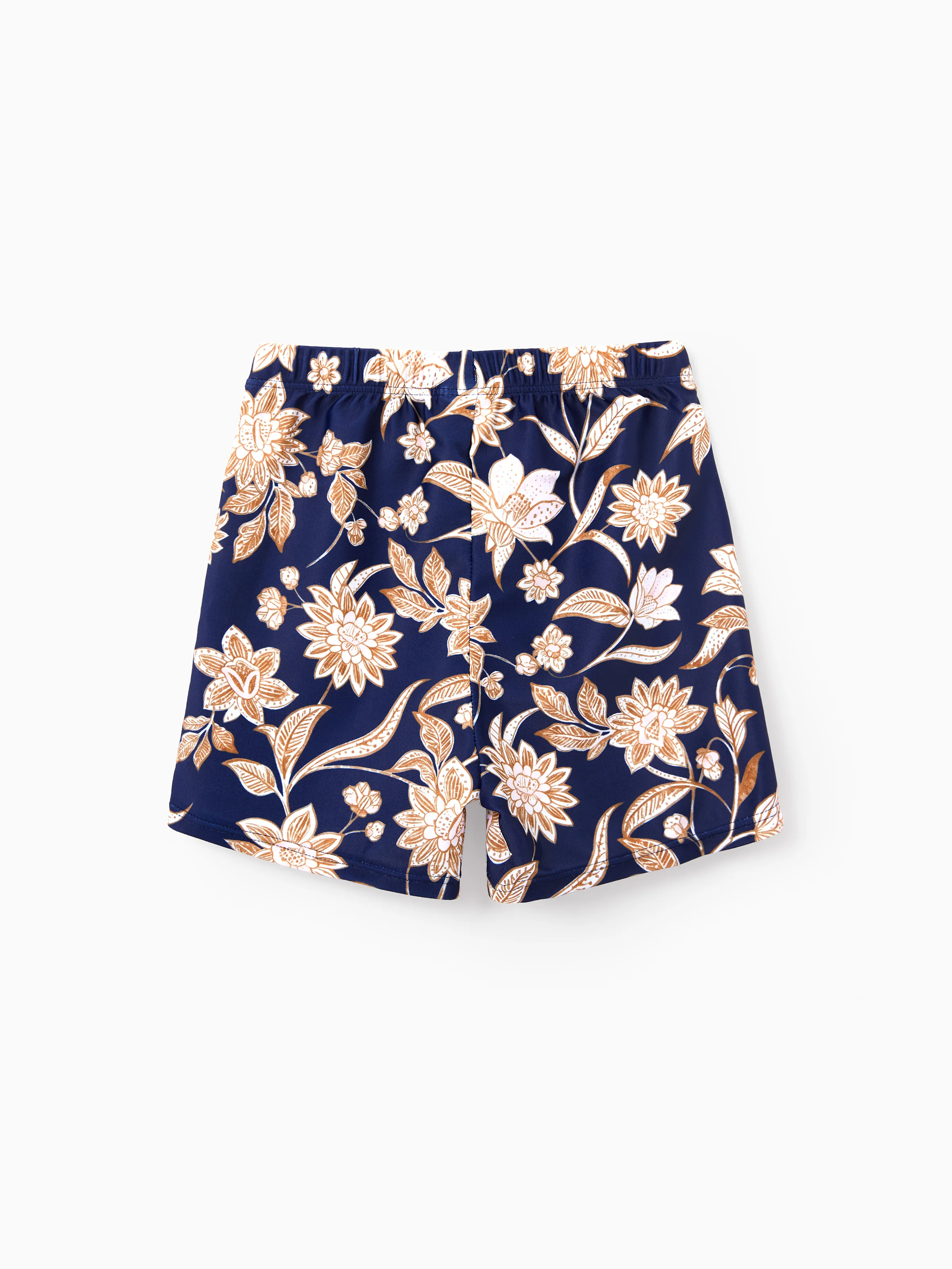 Toddler Boy Floral Print Swim Trunks Deep Blue - Image 3