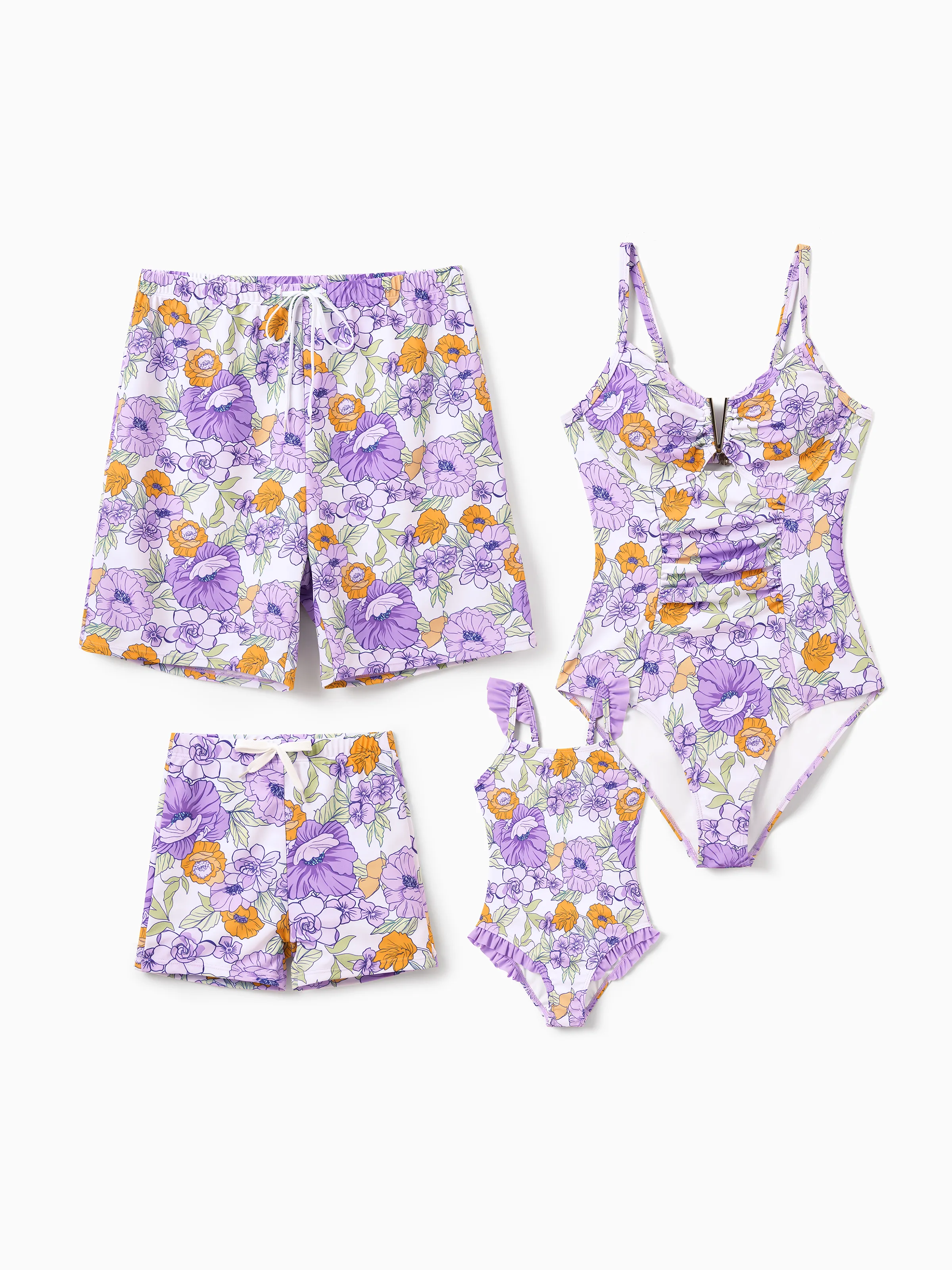 Toddler Boy Floral Print Swim Trunks Set Purple - Image 2
