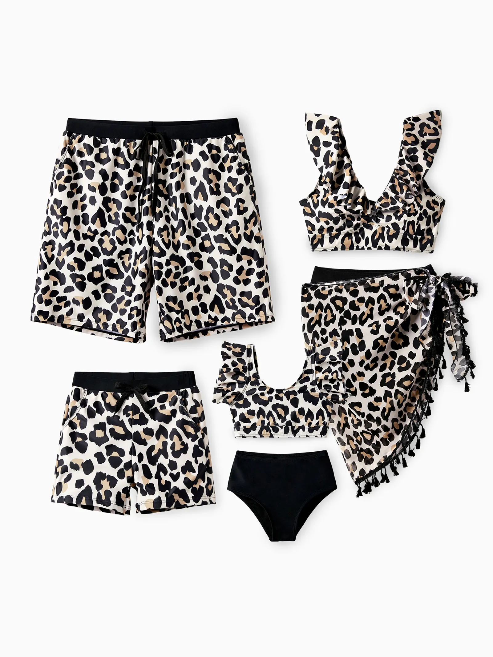 Toddler Boy Leopard Pattern Drawstring Swim Trunks Black - Image 2