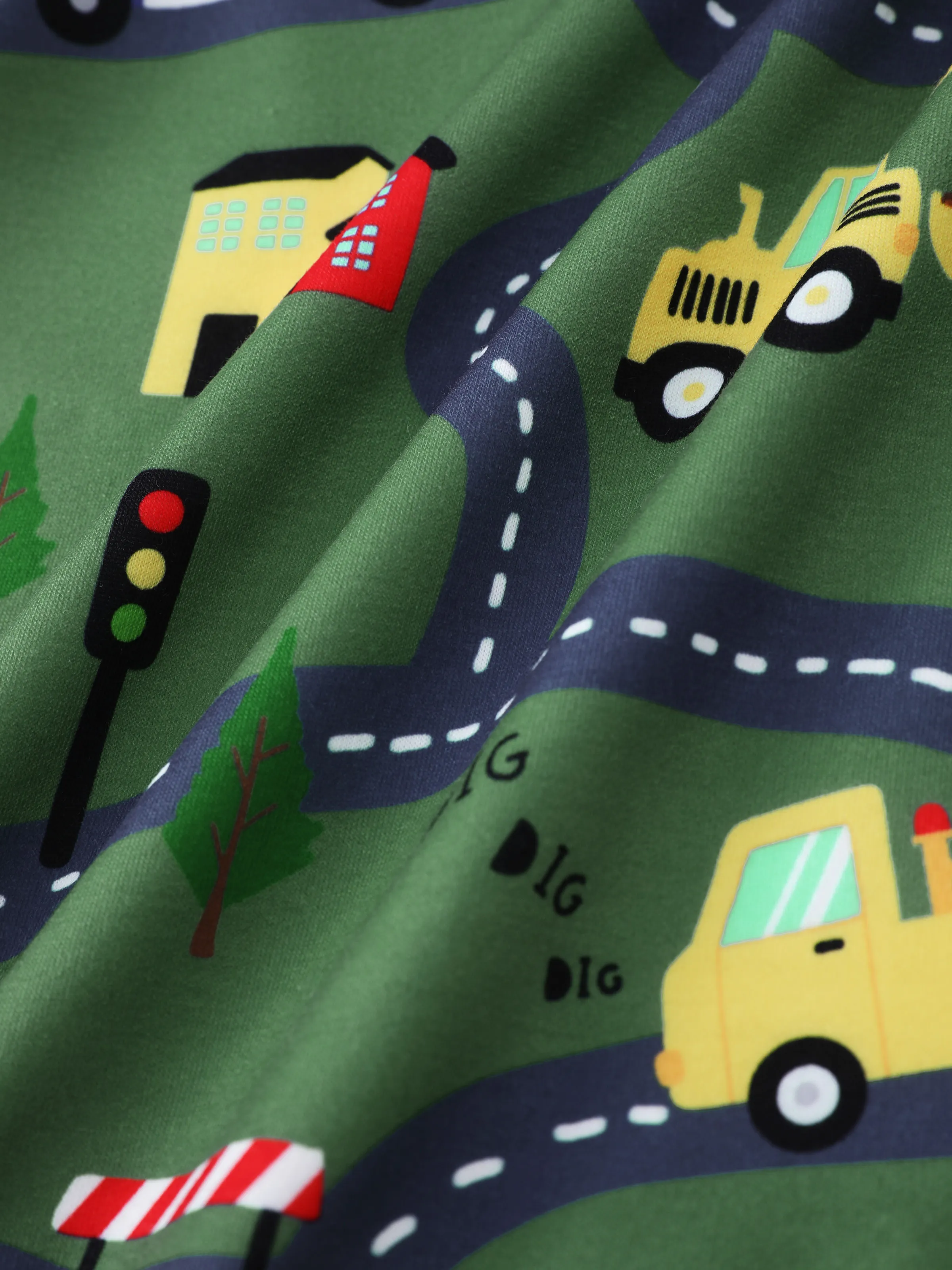Toddler Boy Road Vehicle Print Hoodie Sweatshirt Dark Green - Image 3