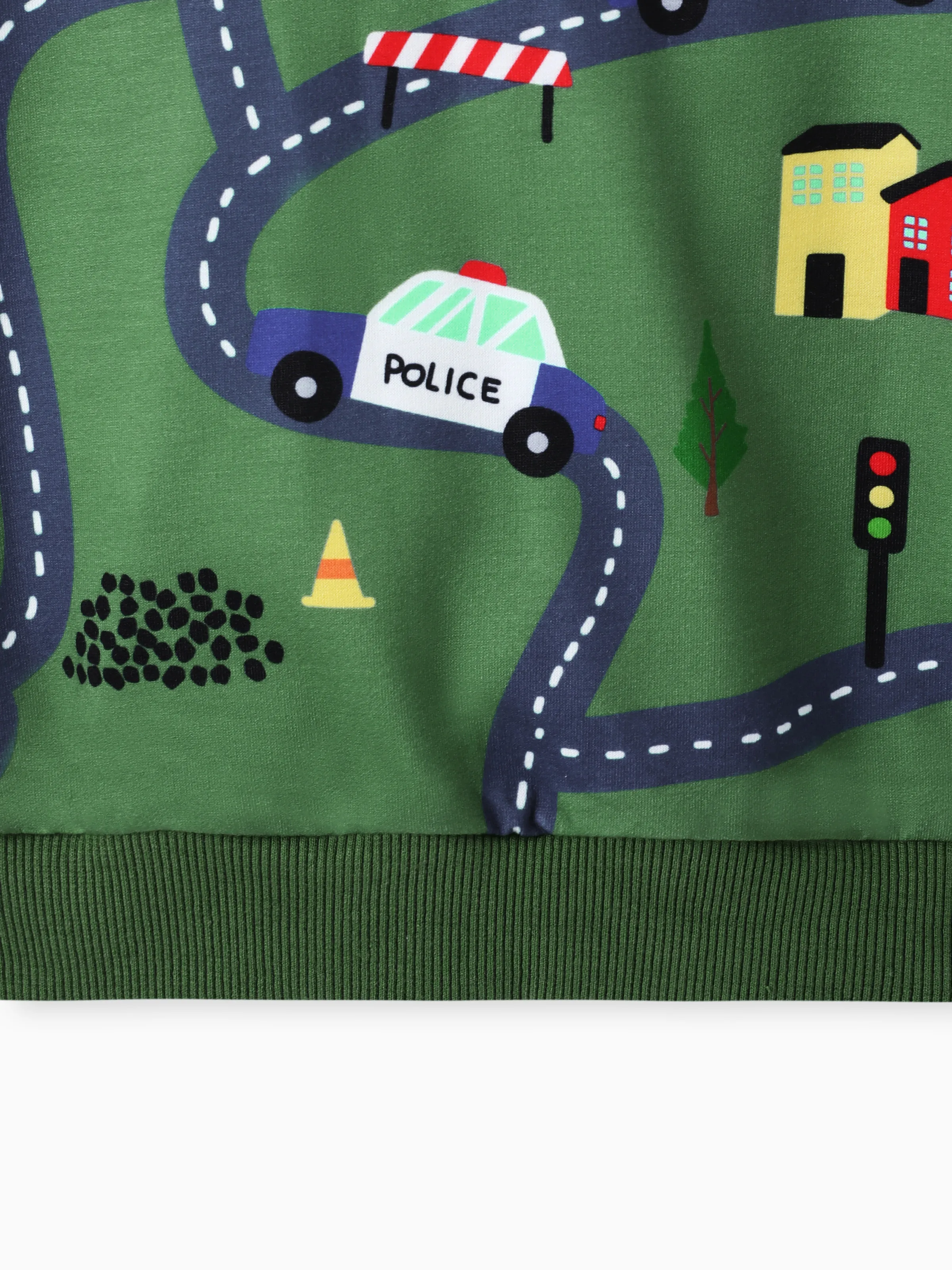 Toddler Boy Road Vehicle Print Hoodie Sweatshirt Dark Green - Image 4