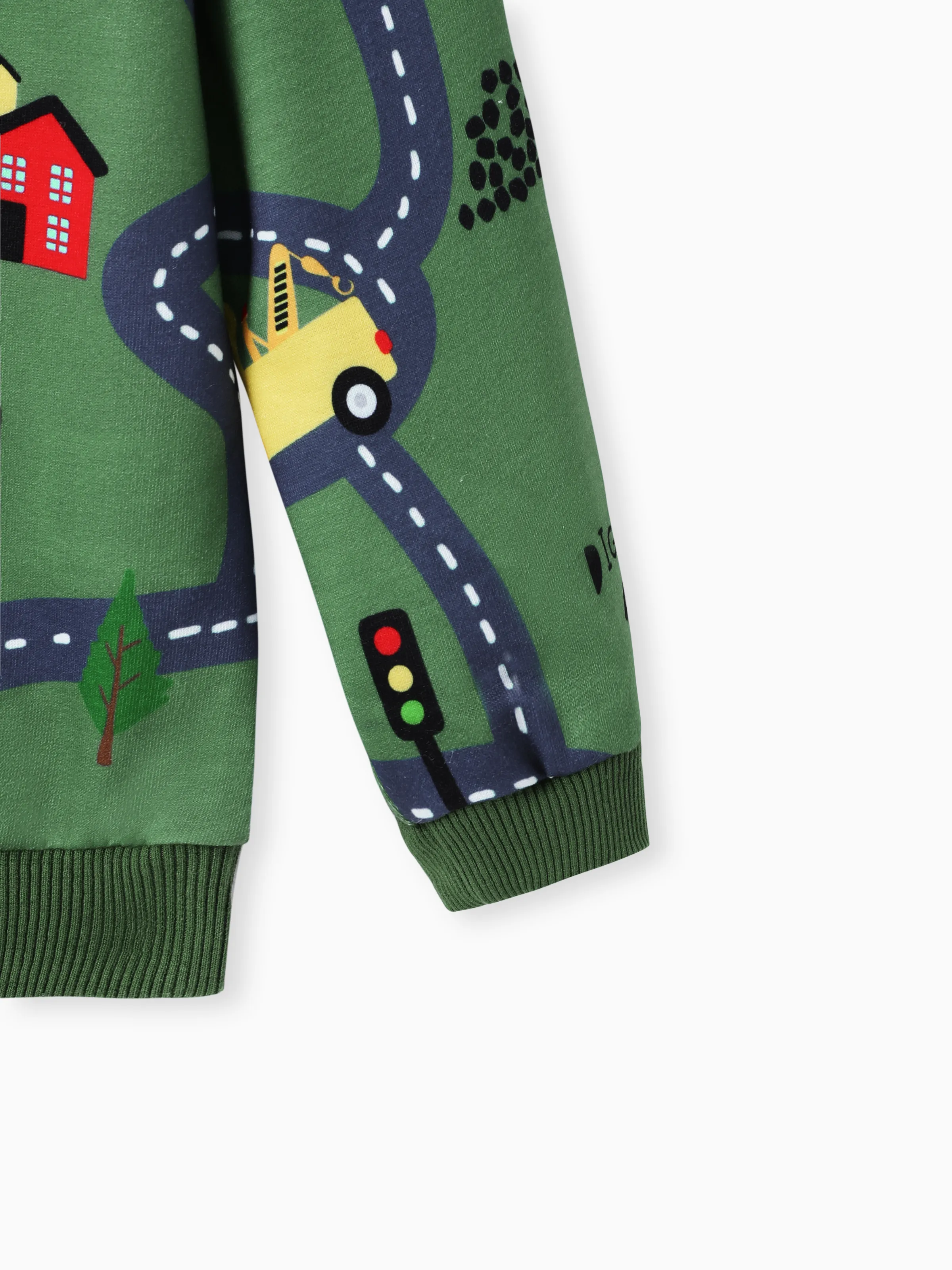 Toddler Boy Road Vehicle Print Hoodie Sweatshirt Dark Green - Image 7
