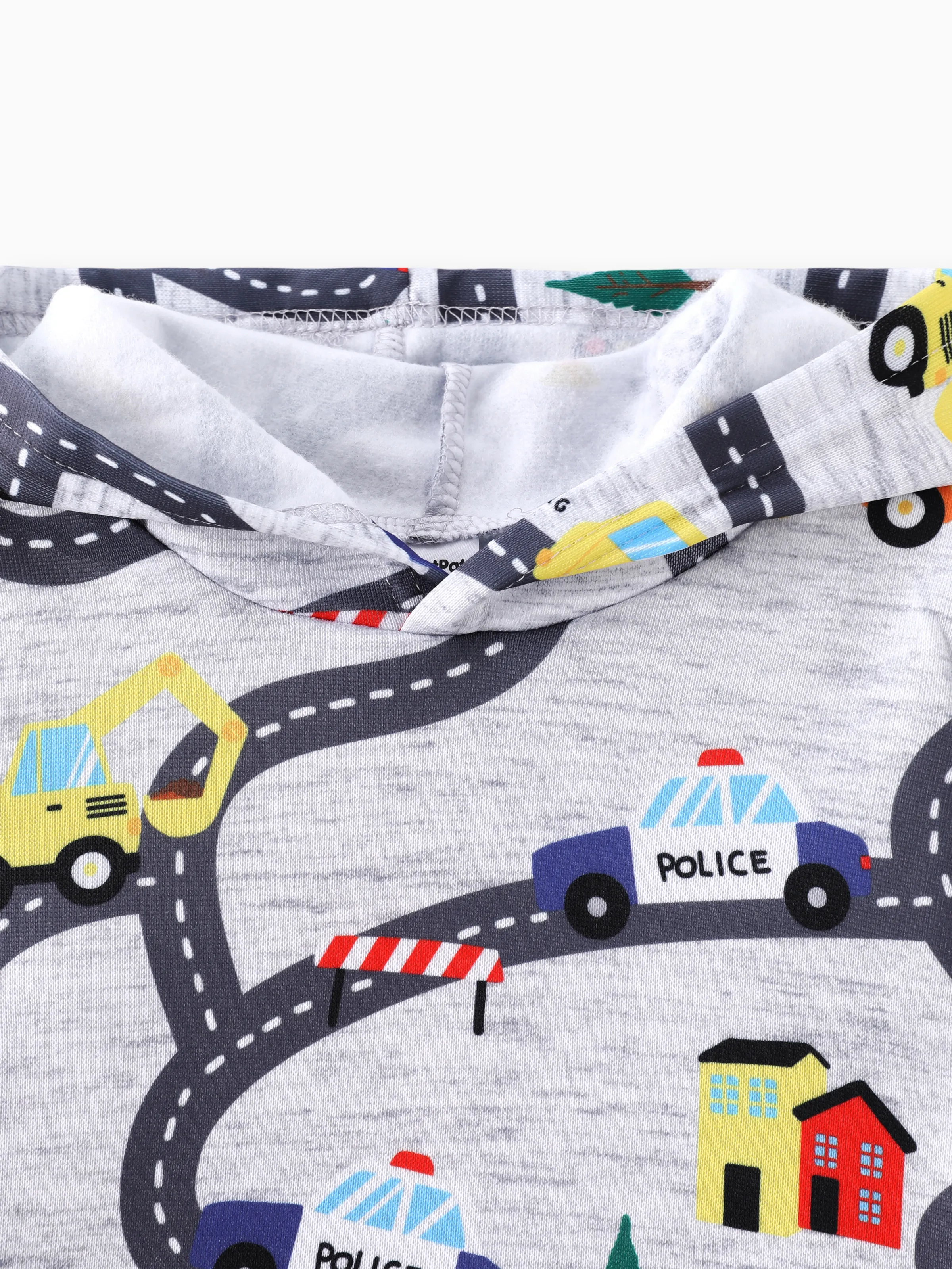Toddler Boy Road Vehicle Print Hoodie Sweatshirt Light Grey - Image 5