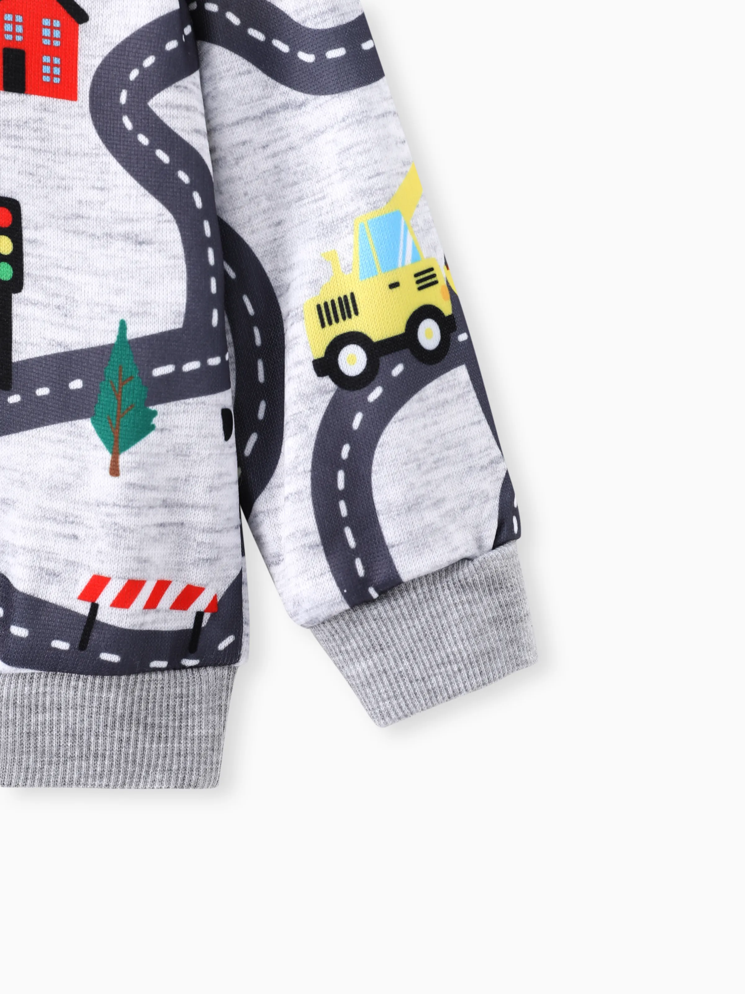 Toddler Boy Road Vehicle Print Hoodie Sweatshirt Light Grey - Image 6