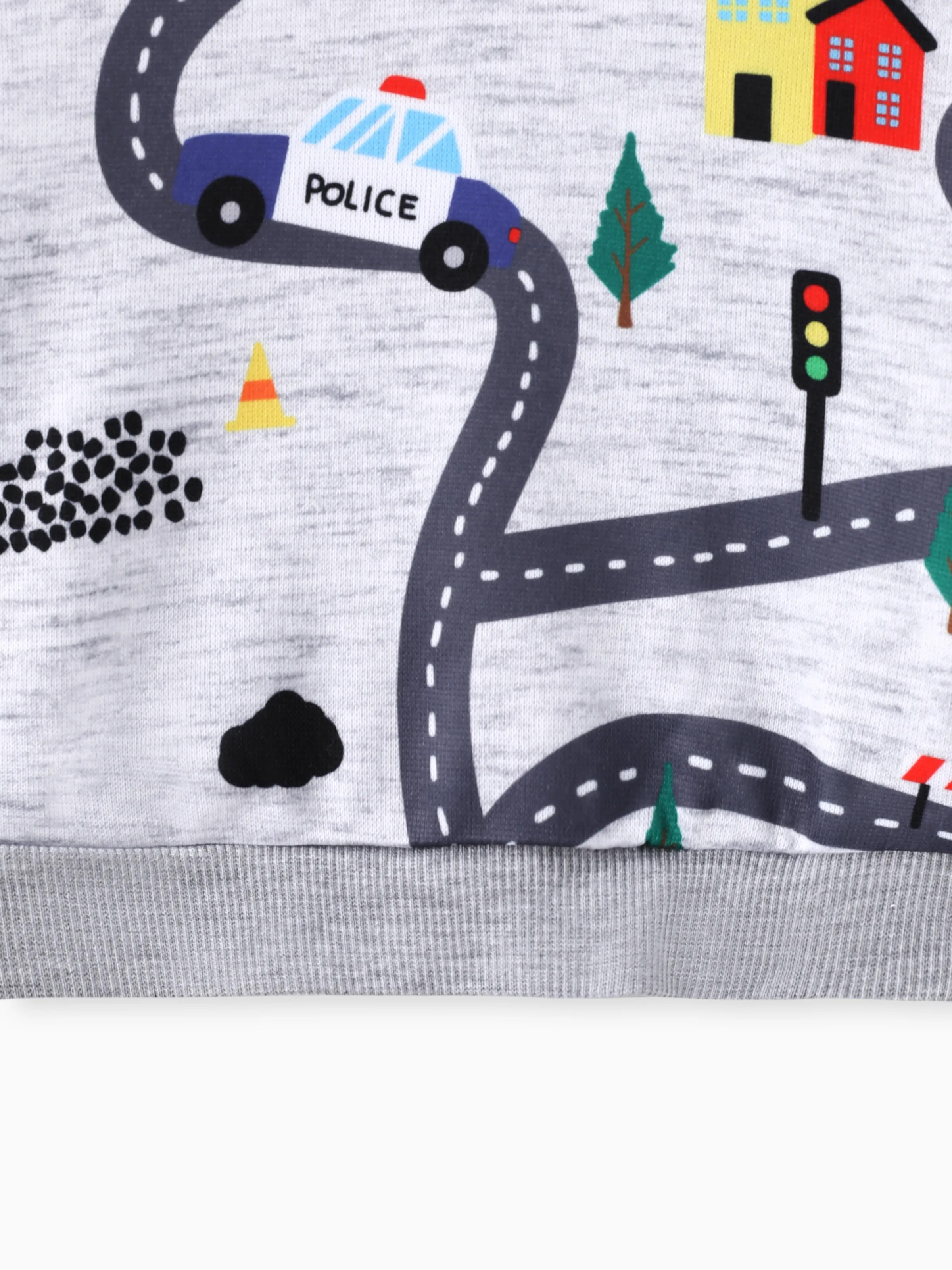 Toddler Boy Road Vehicle Print Hoodie Sweatshirt Light Grey - Image 7