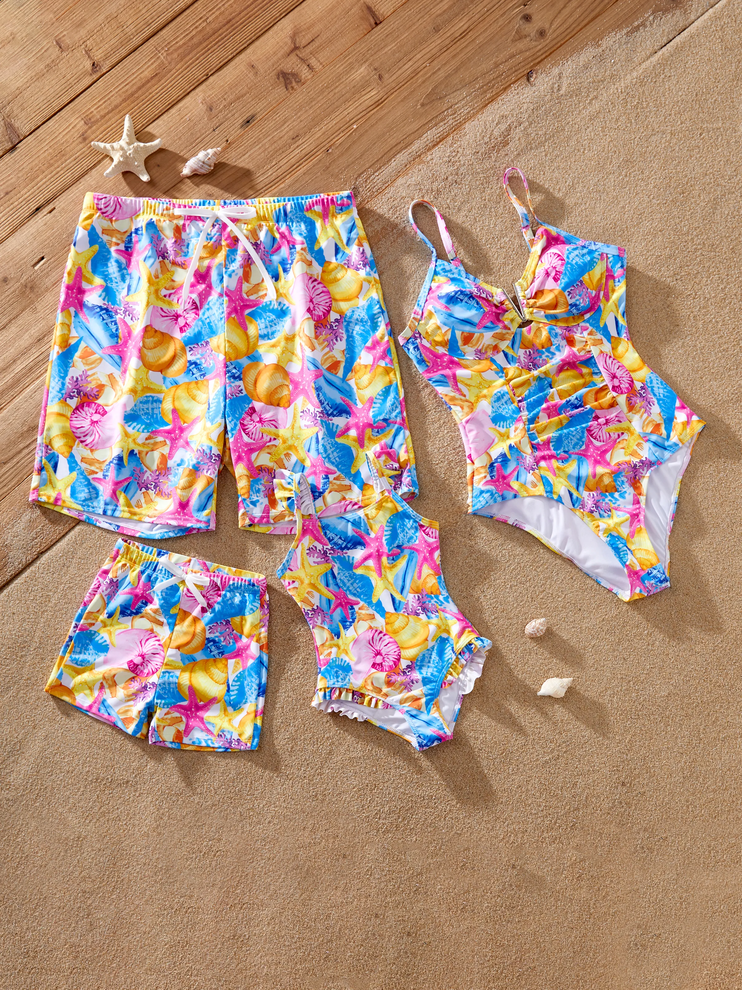 Toddler Boy Seashell & Starfish Print Swim Trunks Set Multi-color - Image 2