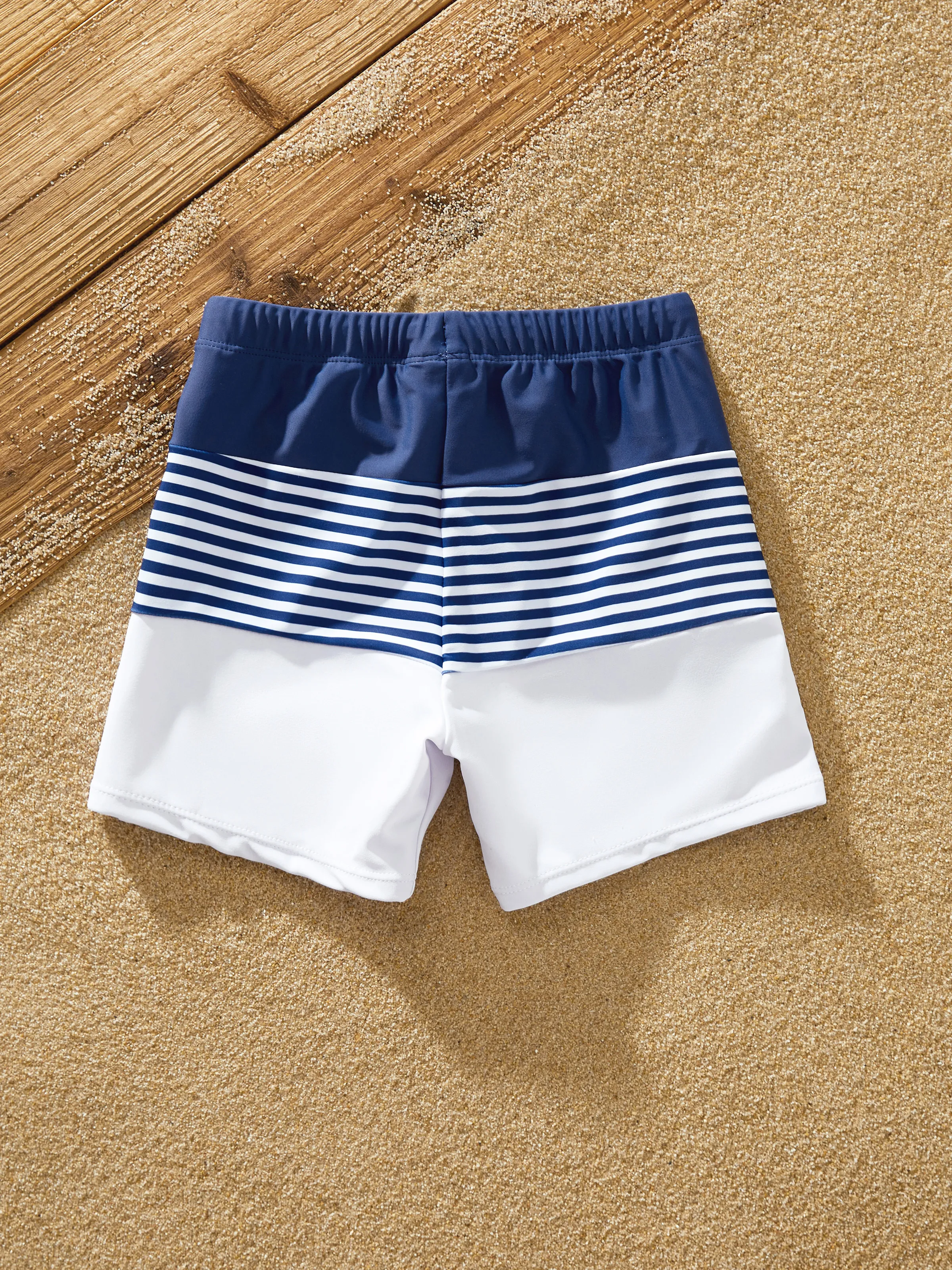 Toddler Boy Stripe Swim trunks - Tight Fit Polyester Spandex Matching Outfits Dark Blue+white - Image 4