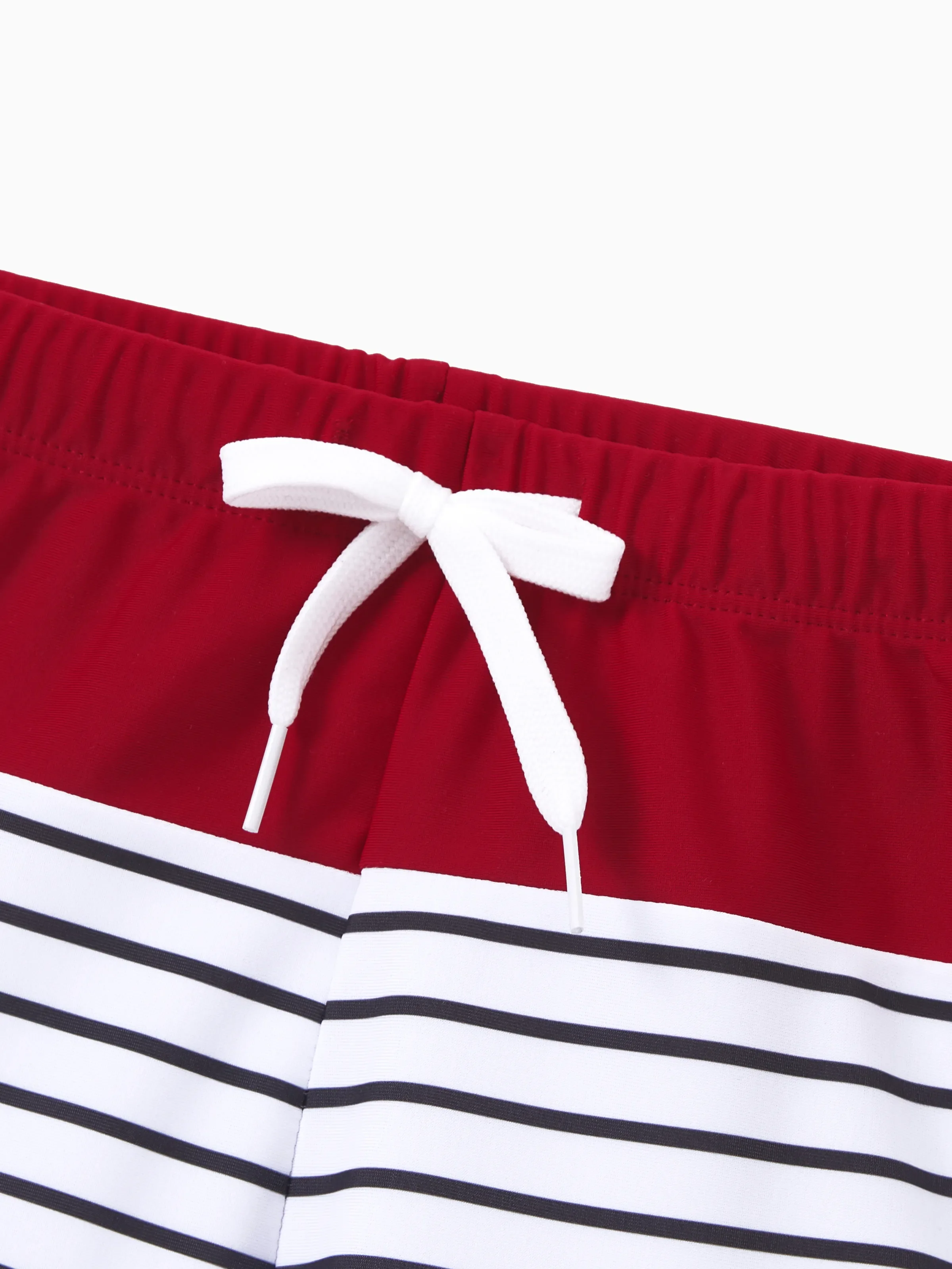 Toddler Boy Swimsuits Red Striped Colorblock Swim Trunks Matching Beachwear Outfits for Summer, Cruise, Vacation Red - Image 4
