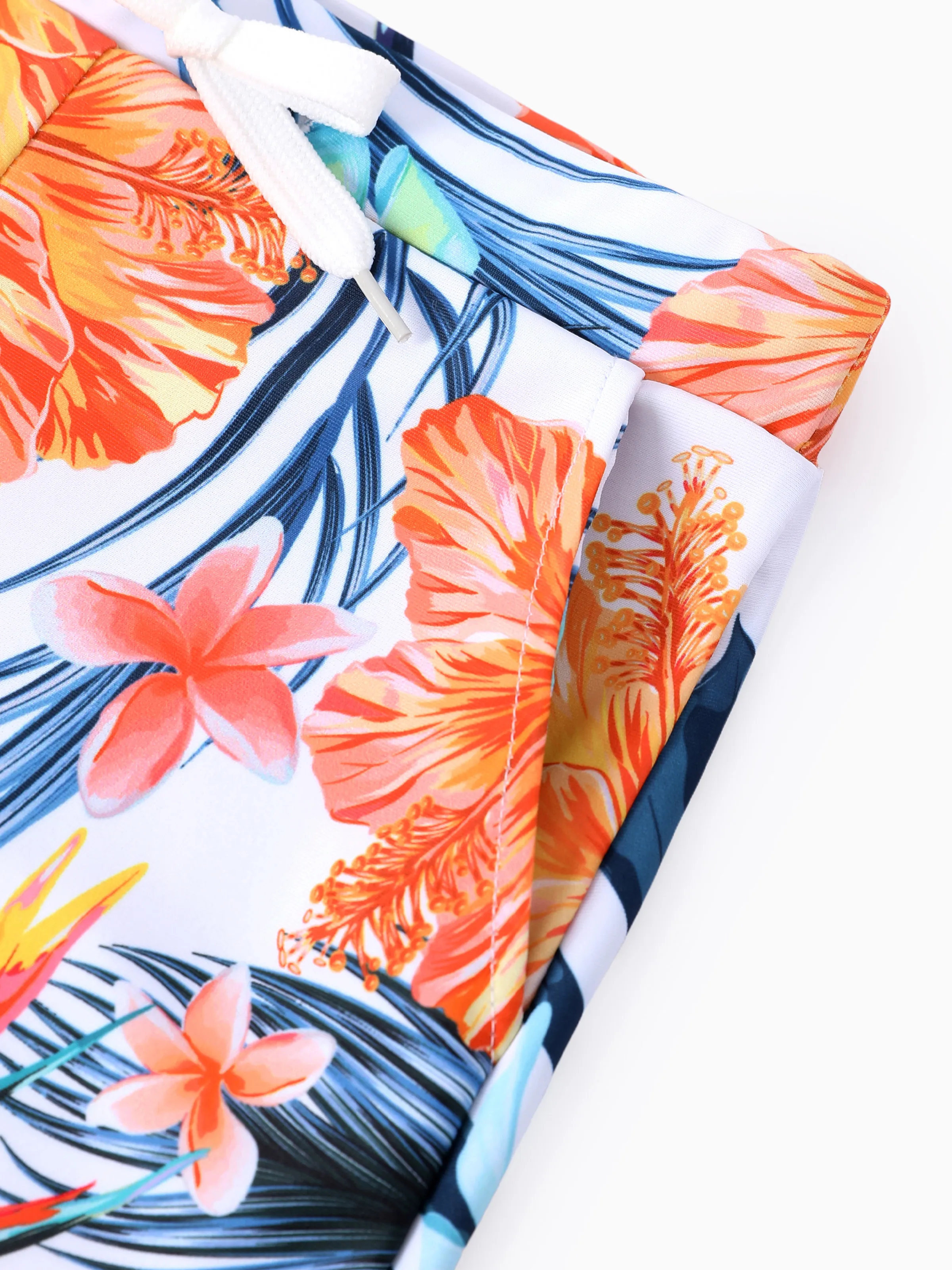 Toddler Boy Swimwear Tropical Floral Board Shorts for boys, Bright Summer Beach Outfits Orange - Image 5
