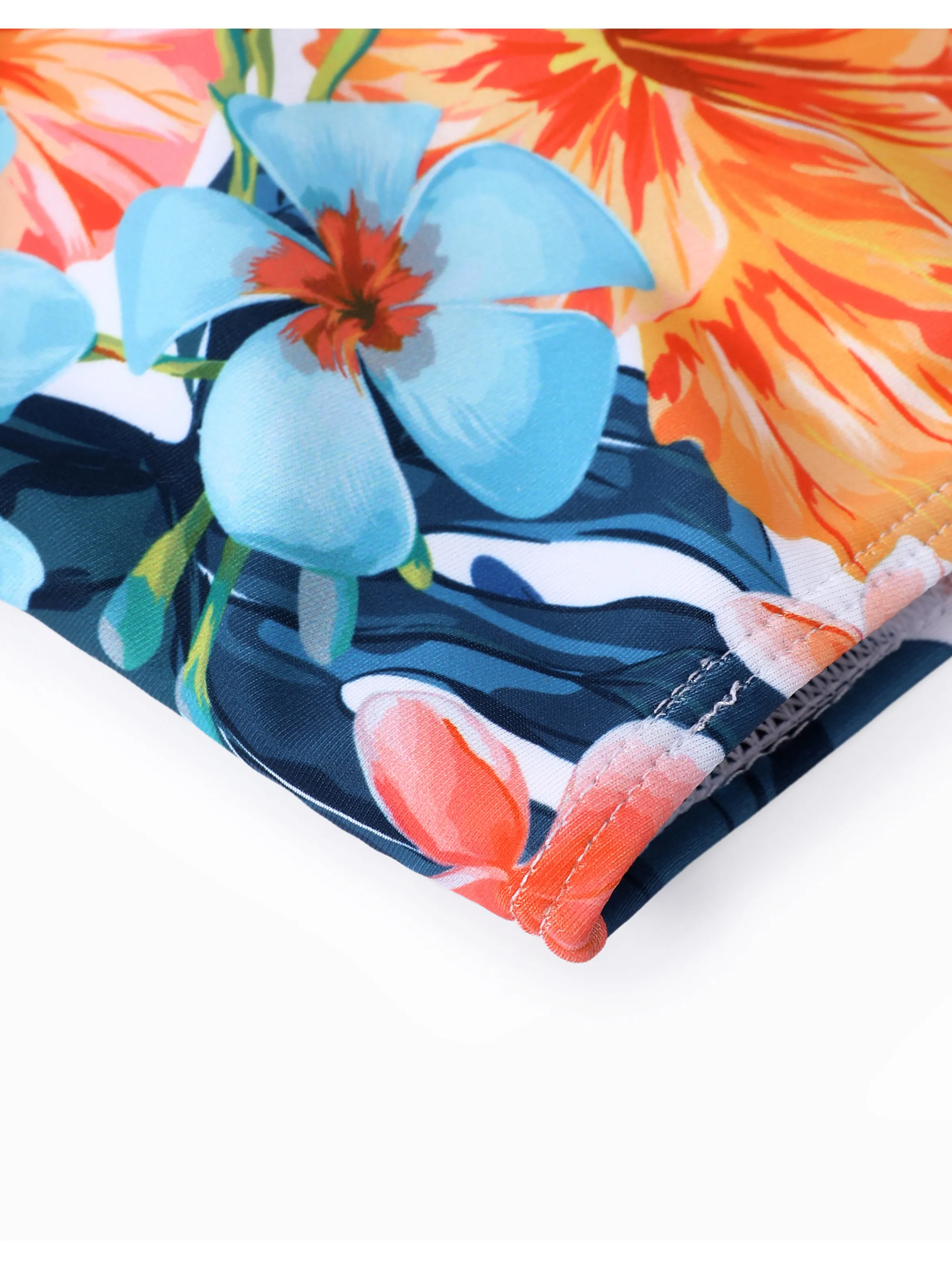 Toddler Boy Swimwear Tropical Floral Board Shorts for boys, Bright Summer Beach Outfits Orange - Image 6