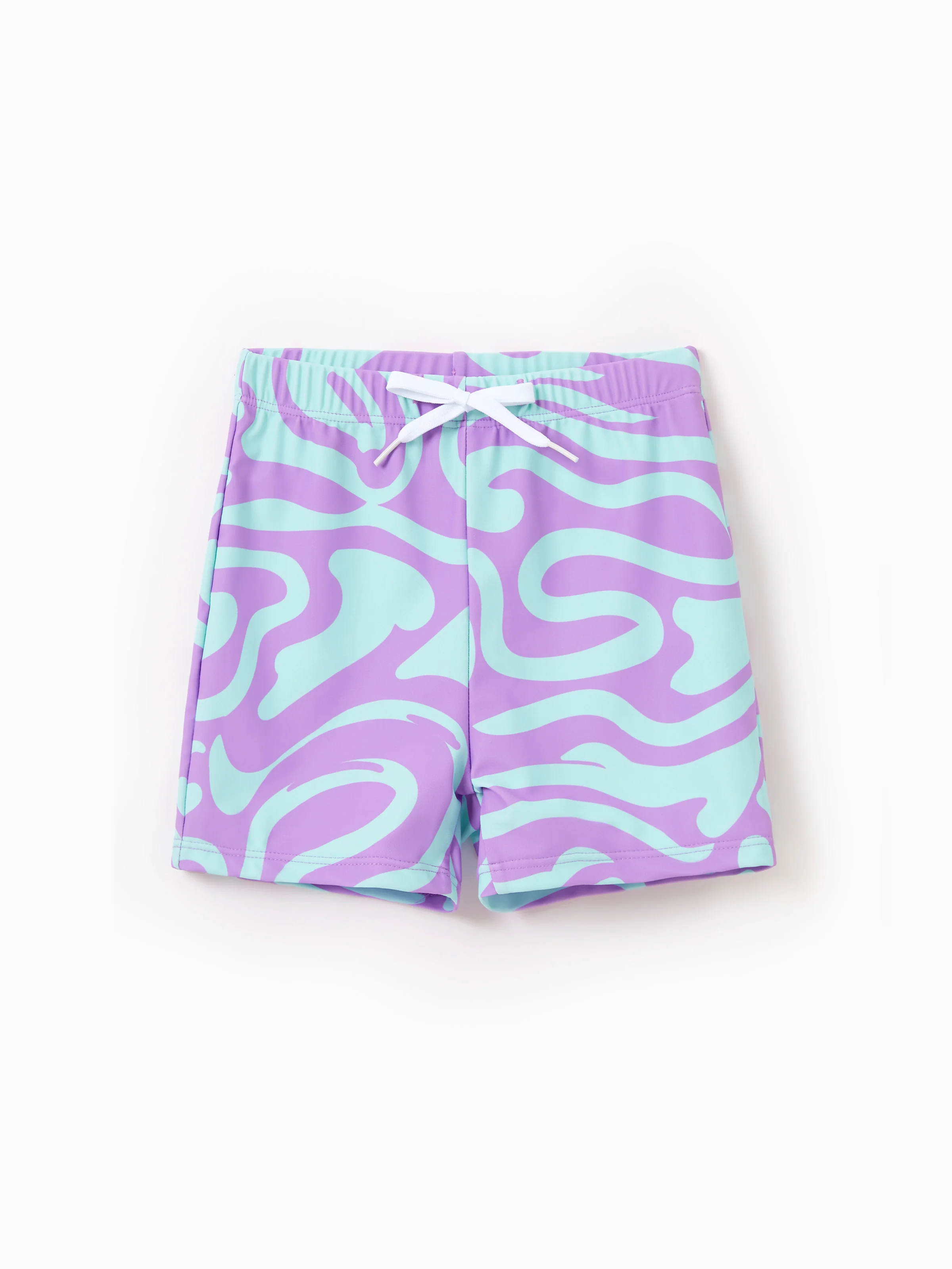 Family Matching Trendy Purple & Blue Wave Print Swim Trunks or Midriff Cutout One-Piece Swimsuit Purple - Image 11