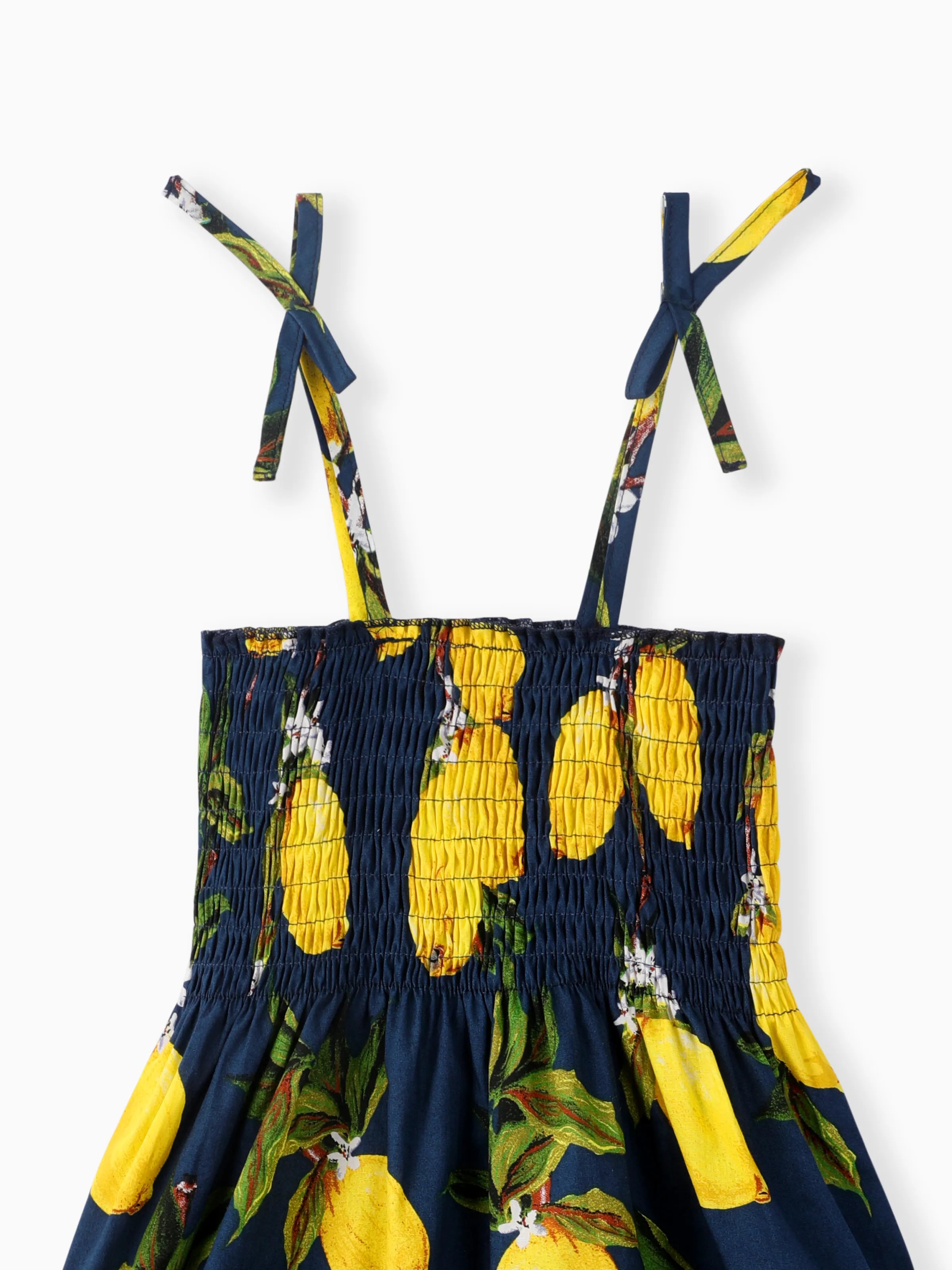 Toddler Girl 100% Cotton Sweet Sunflower Print Smocked Slip Dress Royal Blue - Image 4