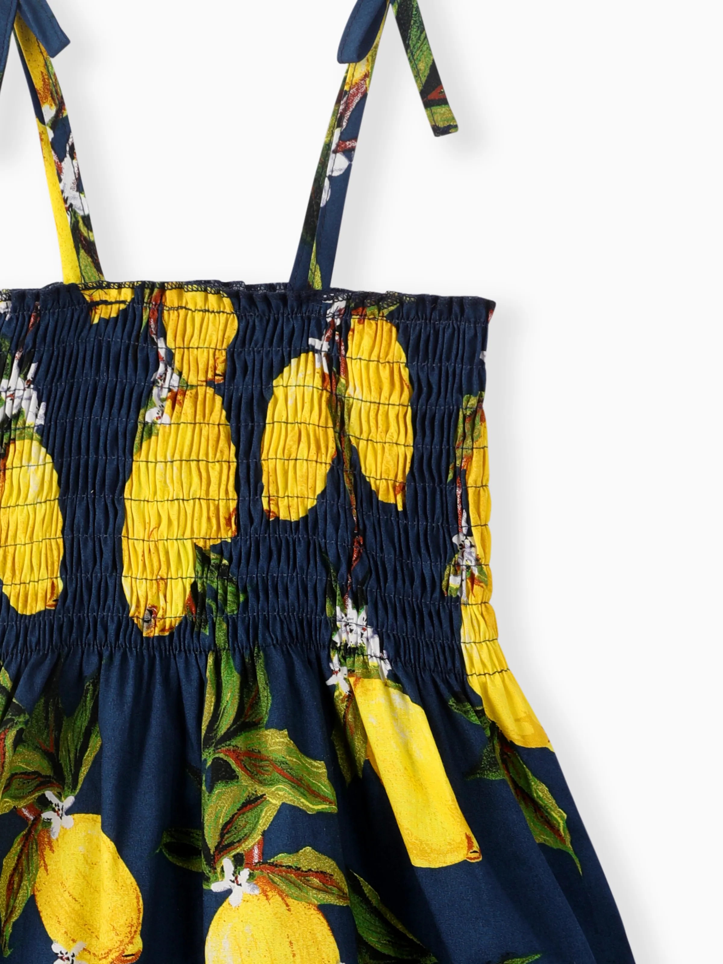Toddler Girl 100% Cotton Sweet Sunflower Print Smocked Slip Dress Royal Blue - Image 5