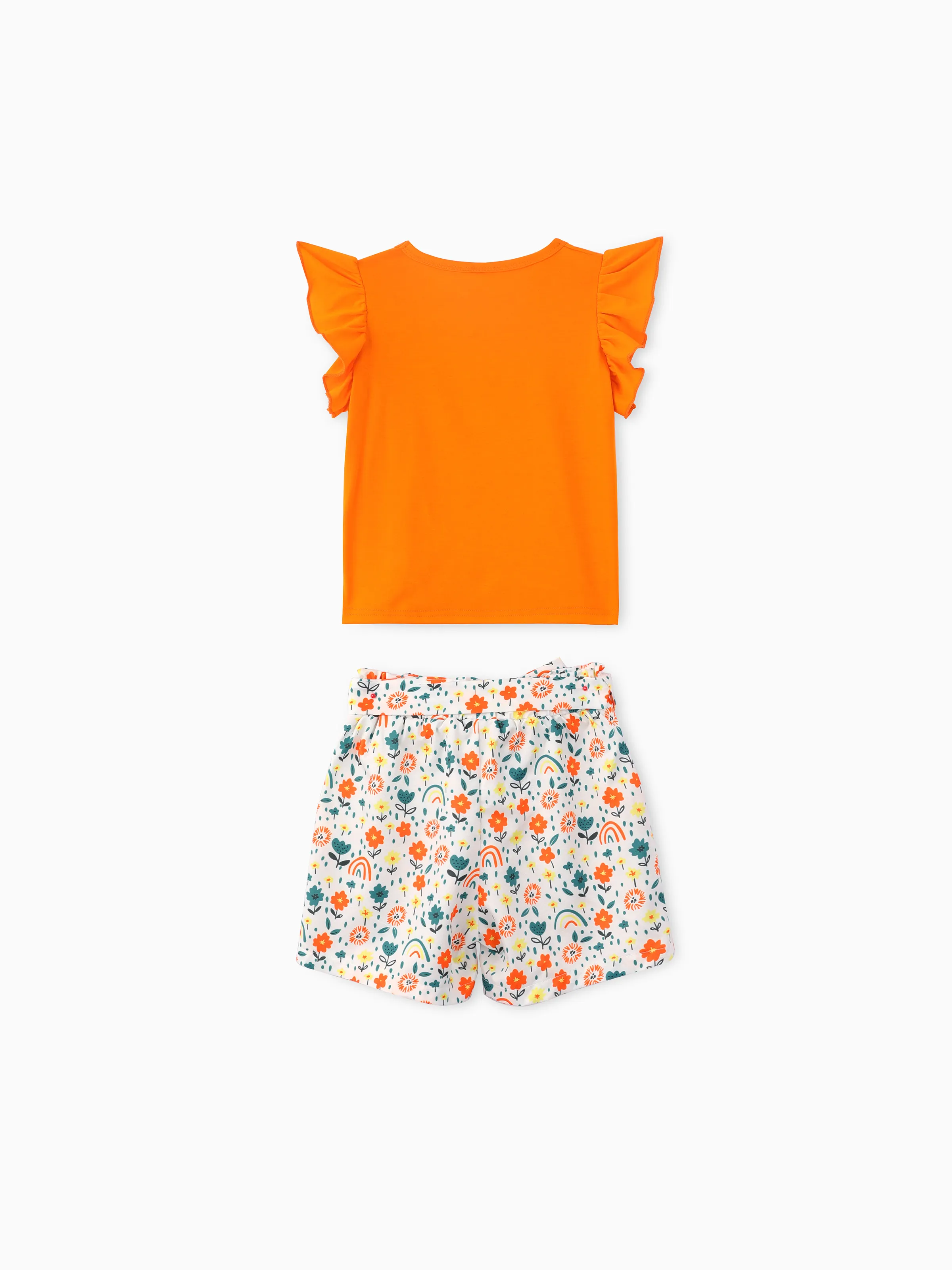 Toddler Girl  2PCS Childlike Giraffe Flutter Sleeve Top and Shorts Set Incarnadinepink - Image 4