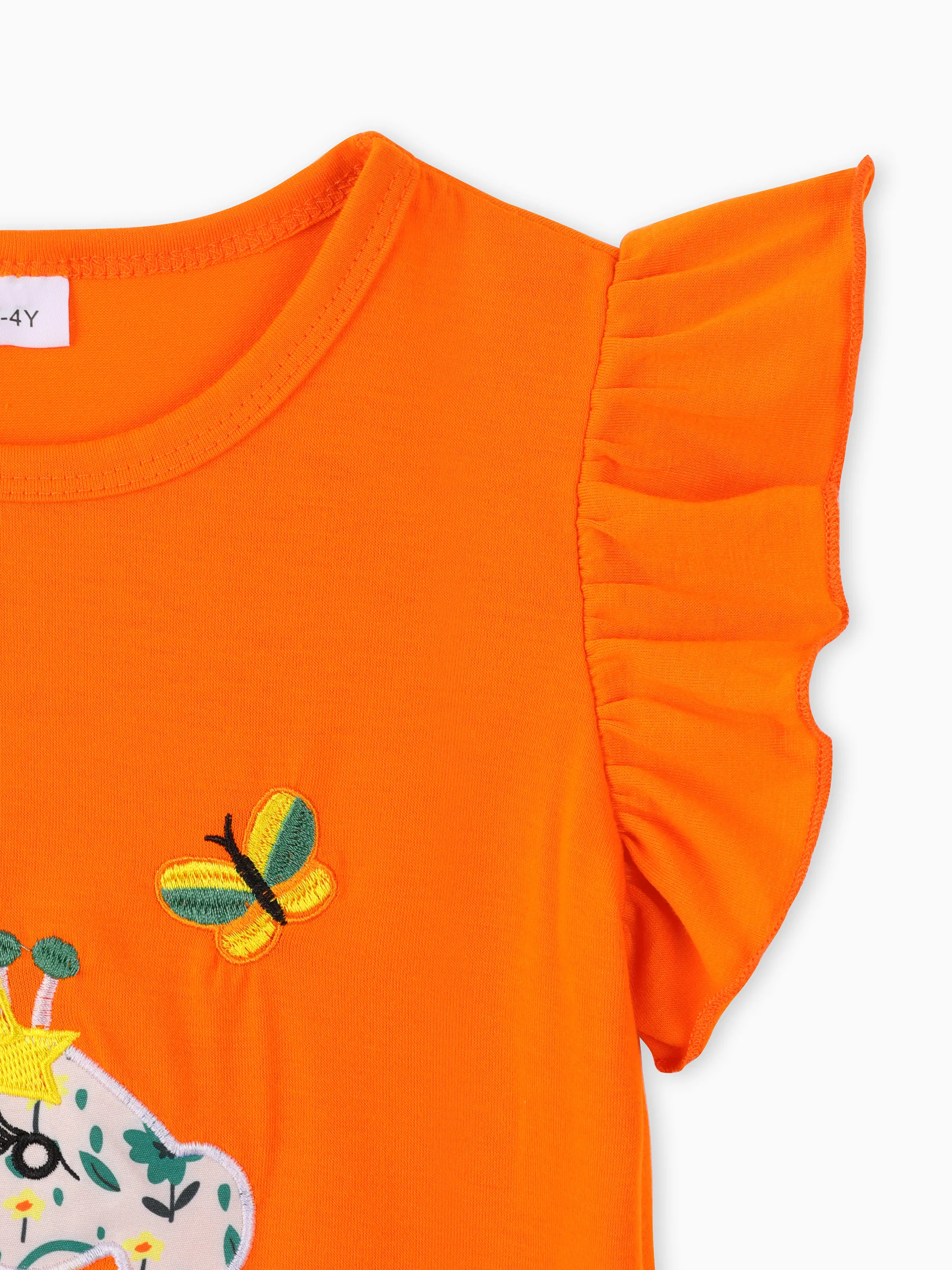 Toddler Girl  2PCS Childlike Giraffe Flutter Sleeve Top and Shorts Set Incarnadinepink - Image 8