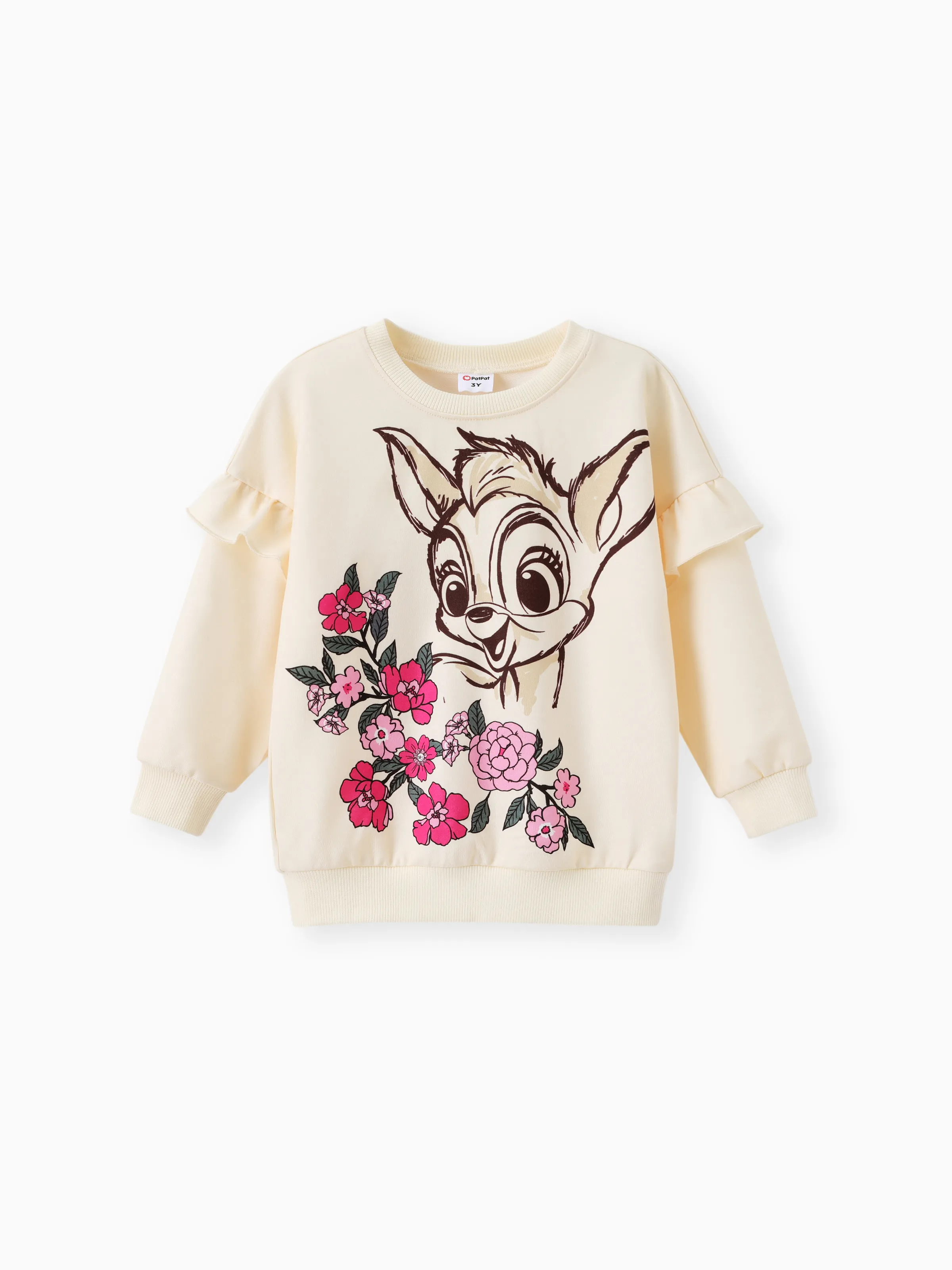 Toddler Girl 2pcs Dear Ruffled Sweatshirt and Floral Flared Pants Set Color block - Image 2