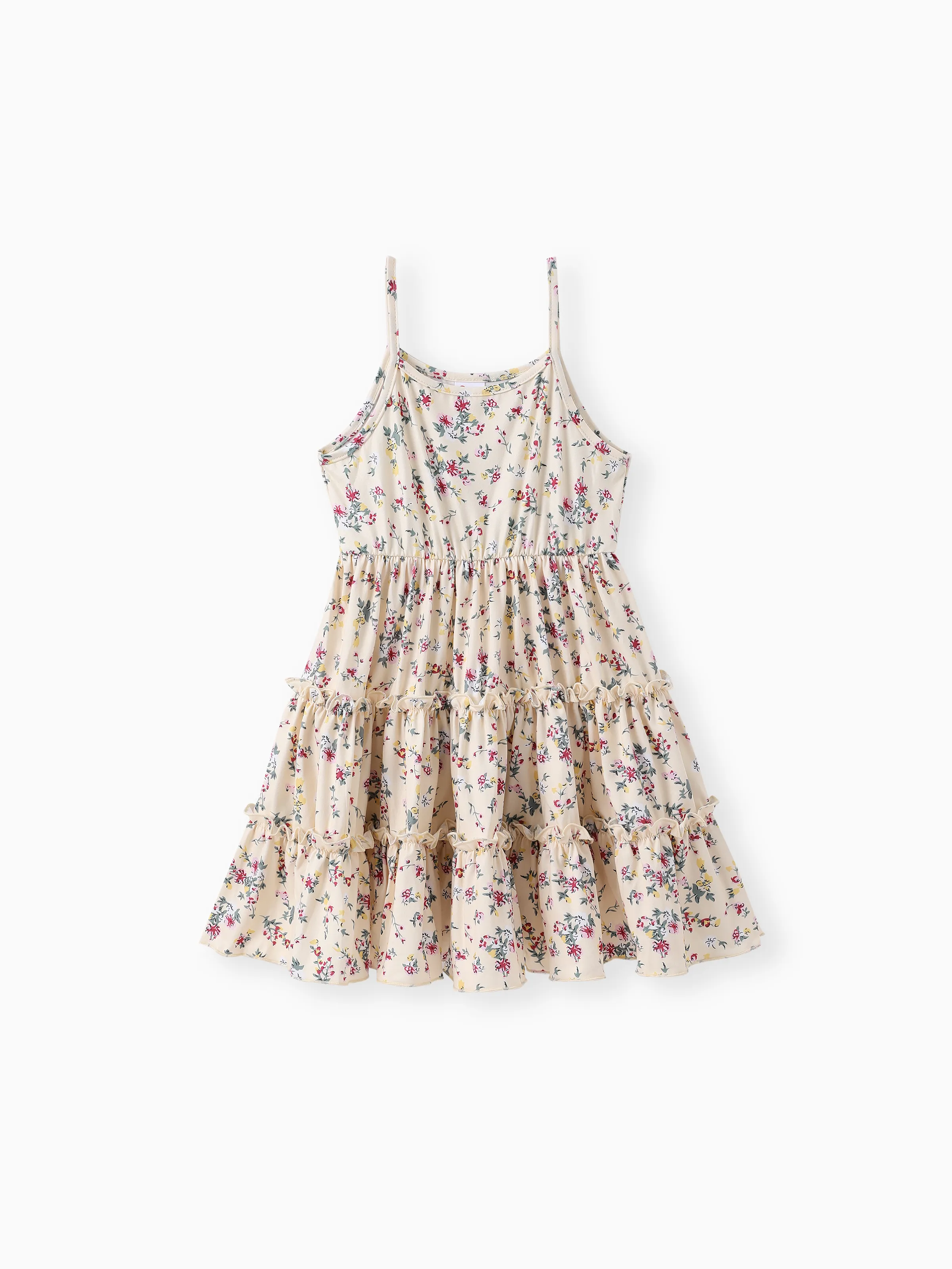 Toddler Girl 2pcs Lapel Collar Jacket and Floral Ruffled Dress Set Khaki - Image 3