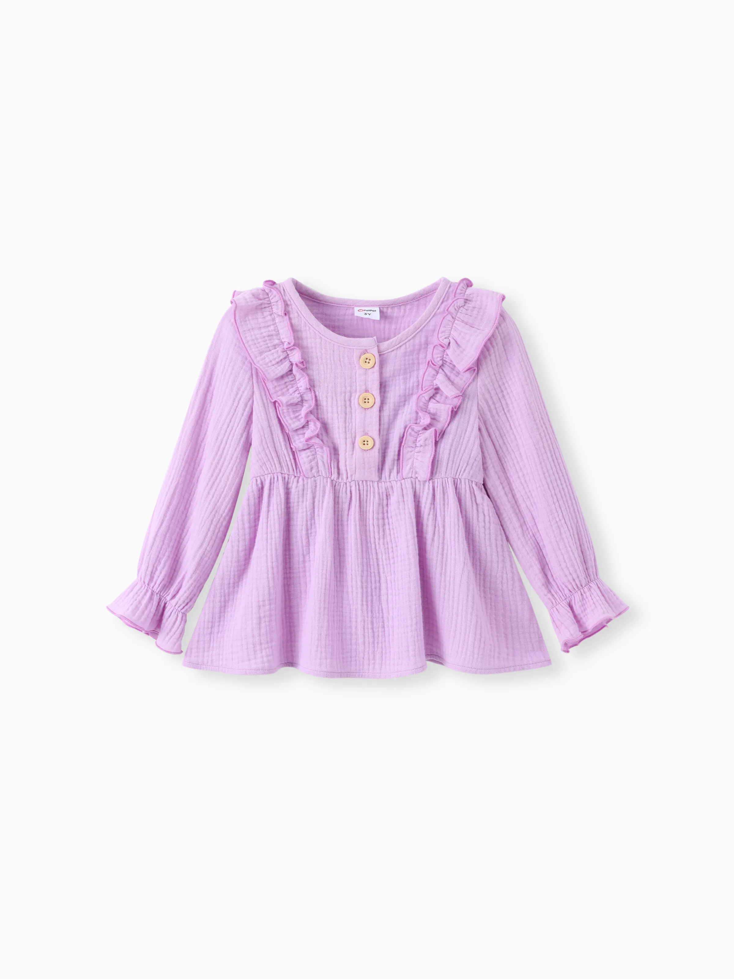 Toddler Girl 2pcs Sweet Ruffled Top and Floral Leggings Set Purple - Image 2