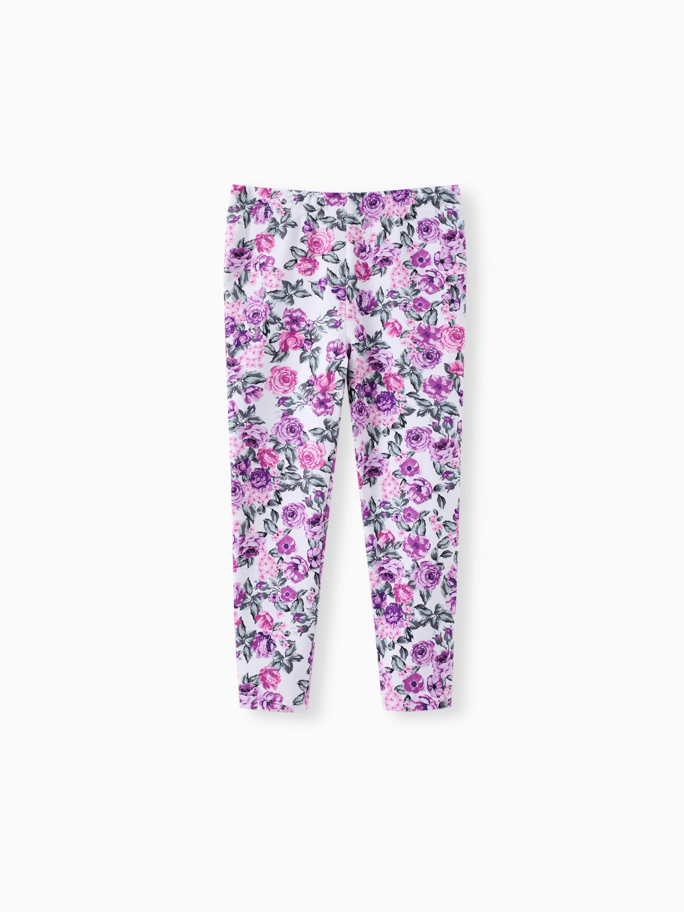 Toddler Girl 2pcs Sweet Ruffled Top and Floral Leggings Set Purple - Image 3