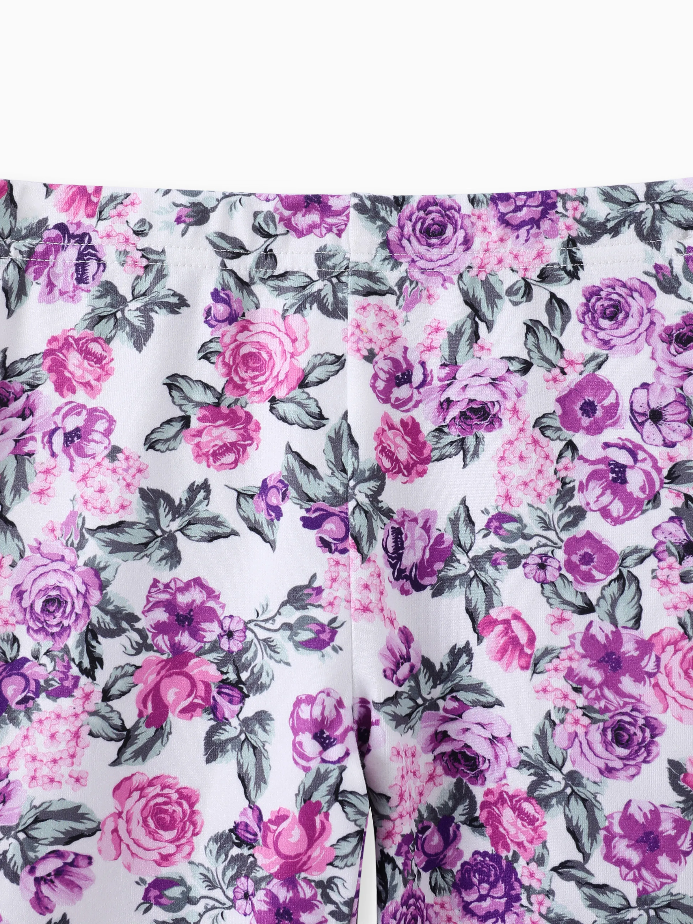 Toddler Girl 2pcs Sweet Ruffled Top and Floral Leggings Set Purple - Image 7