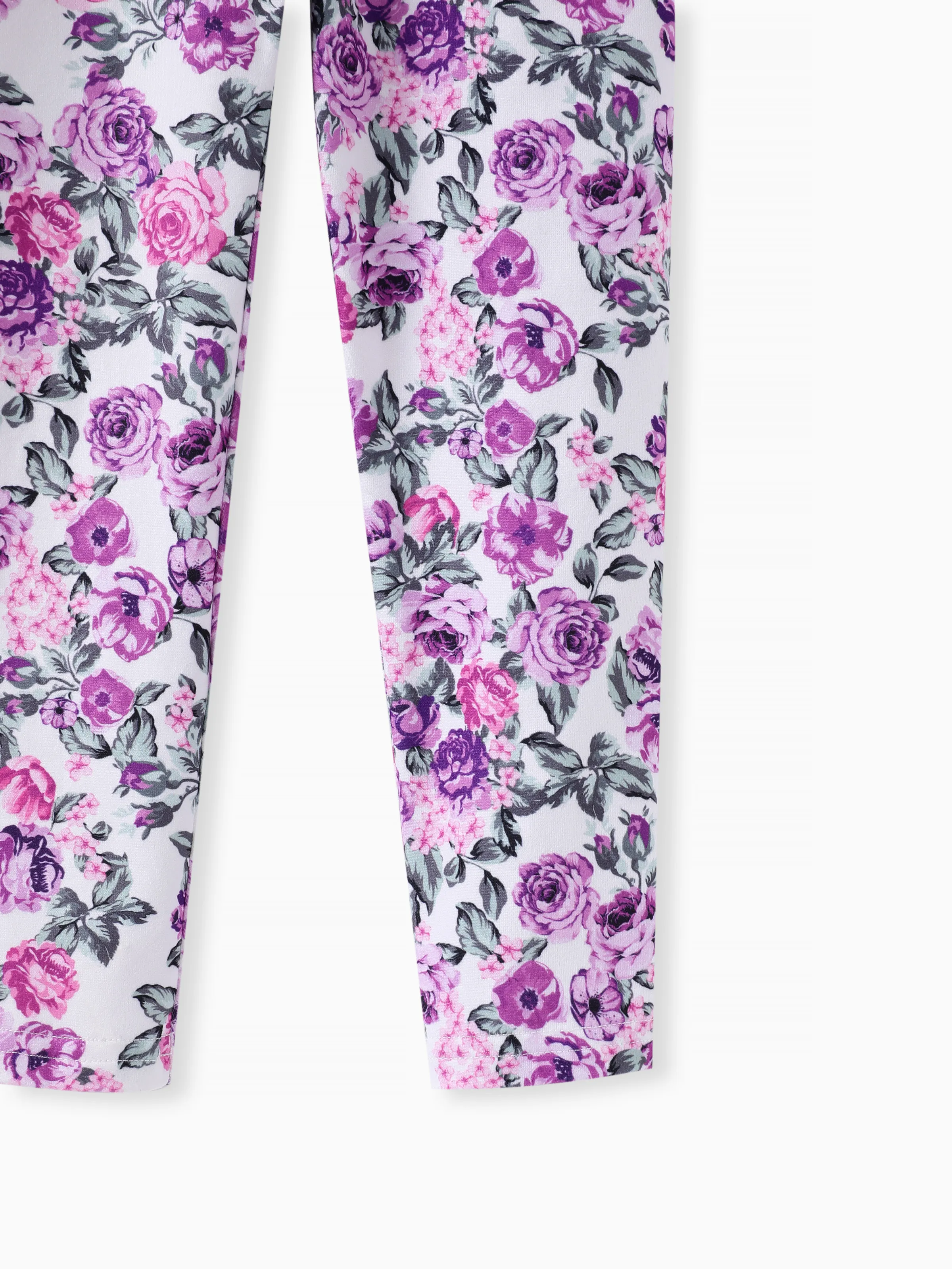 Toddler Girl 2pcs Sweet Ruffled Top and Floral Leggings Set Purple - Image 8