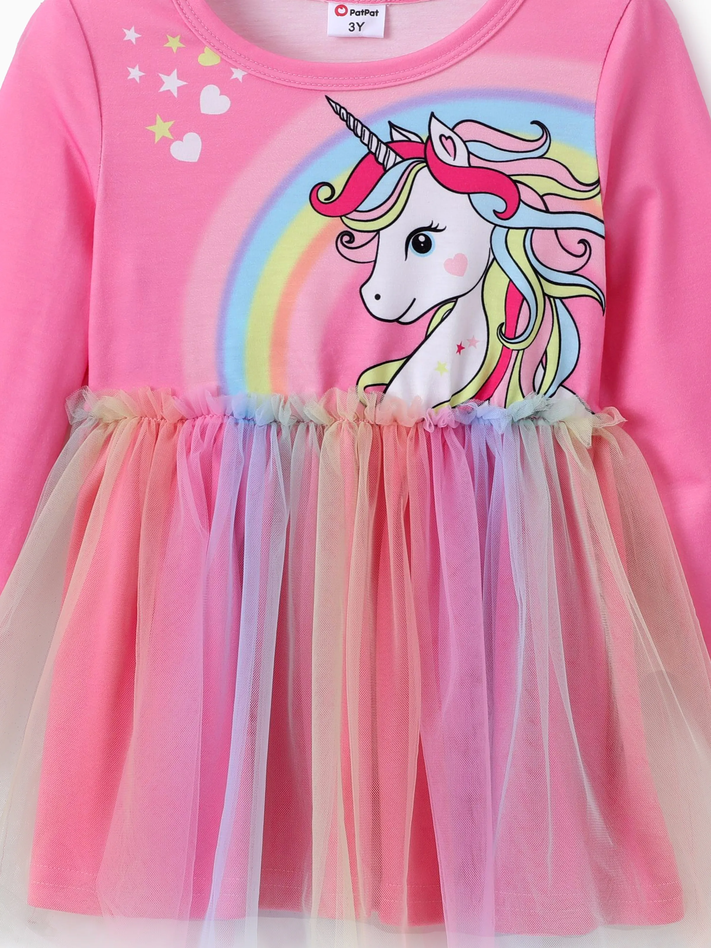 Toddler Girl 2pcs Unicorn Print Mesh Splice Top and Leggings Set Pink - Image 2
