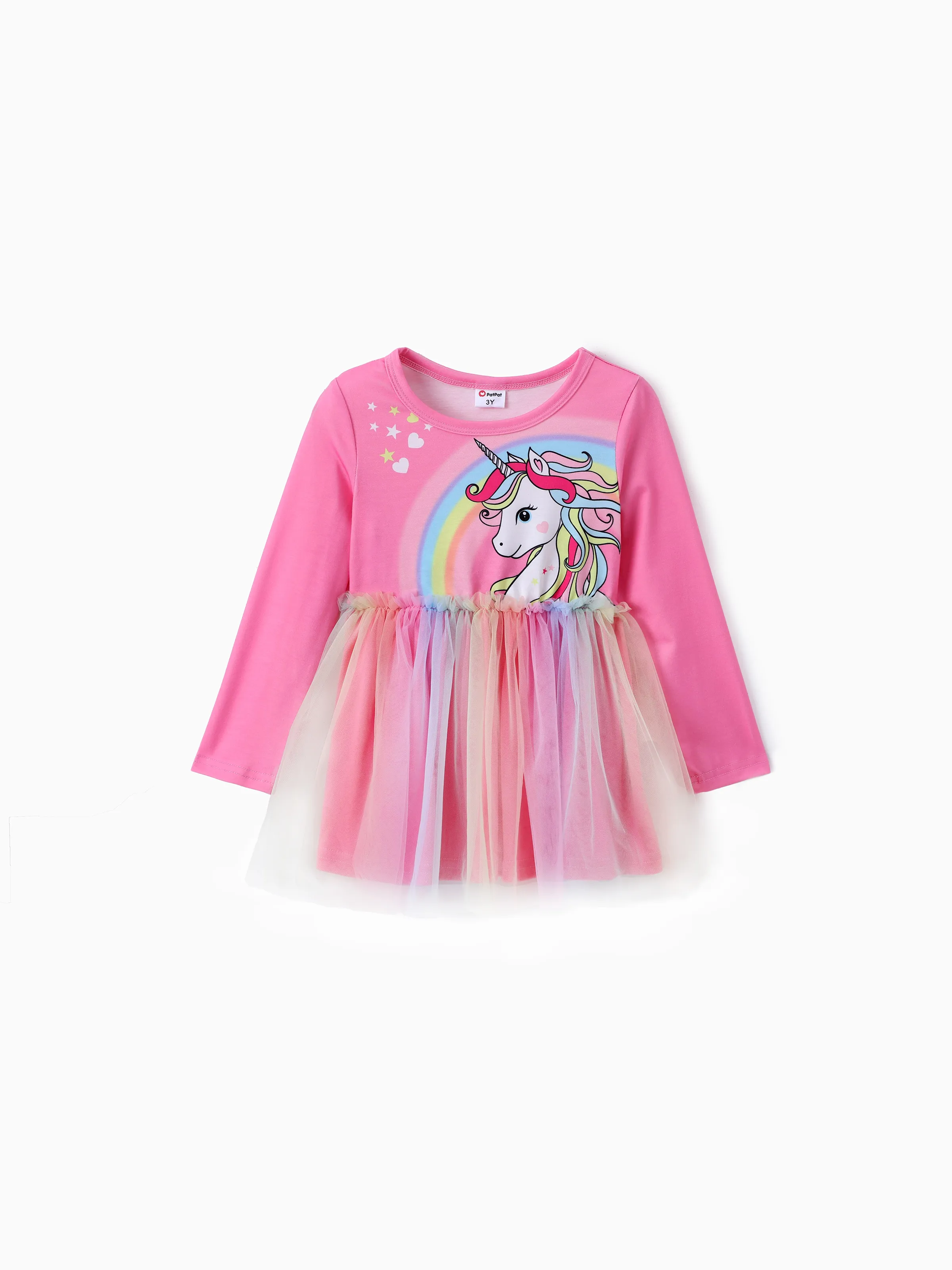 Toddler Girl 2pcs Unicorn Print Mesh Splice Top and Leggings Set Pink - Image 3