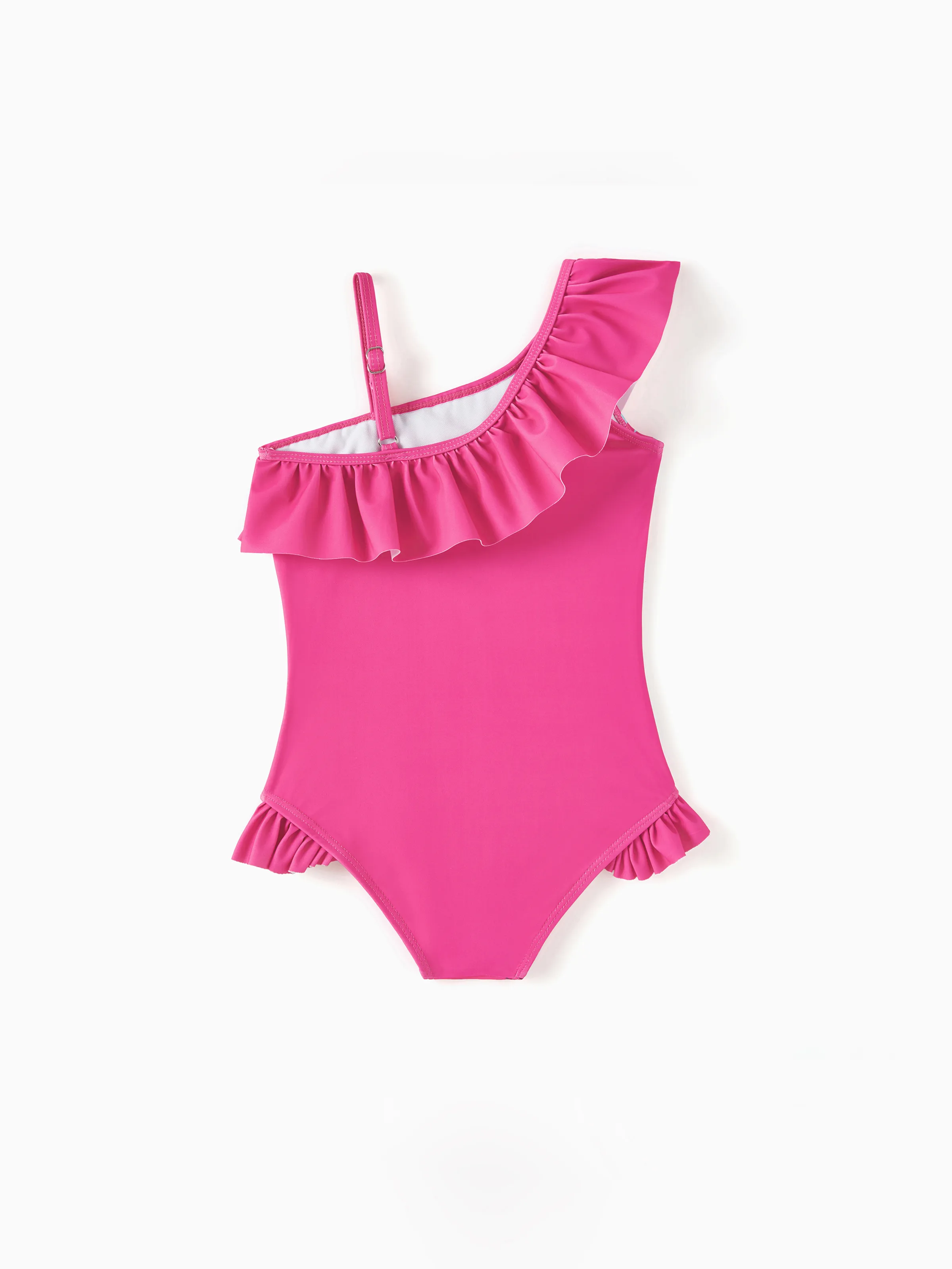 Toddler Girl Barbie Girls Ruffled Tropical Floral Print Swimsuit Hot Pink - Image 4