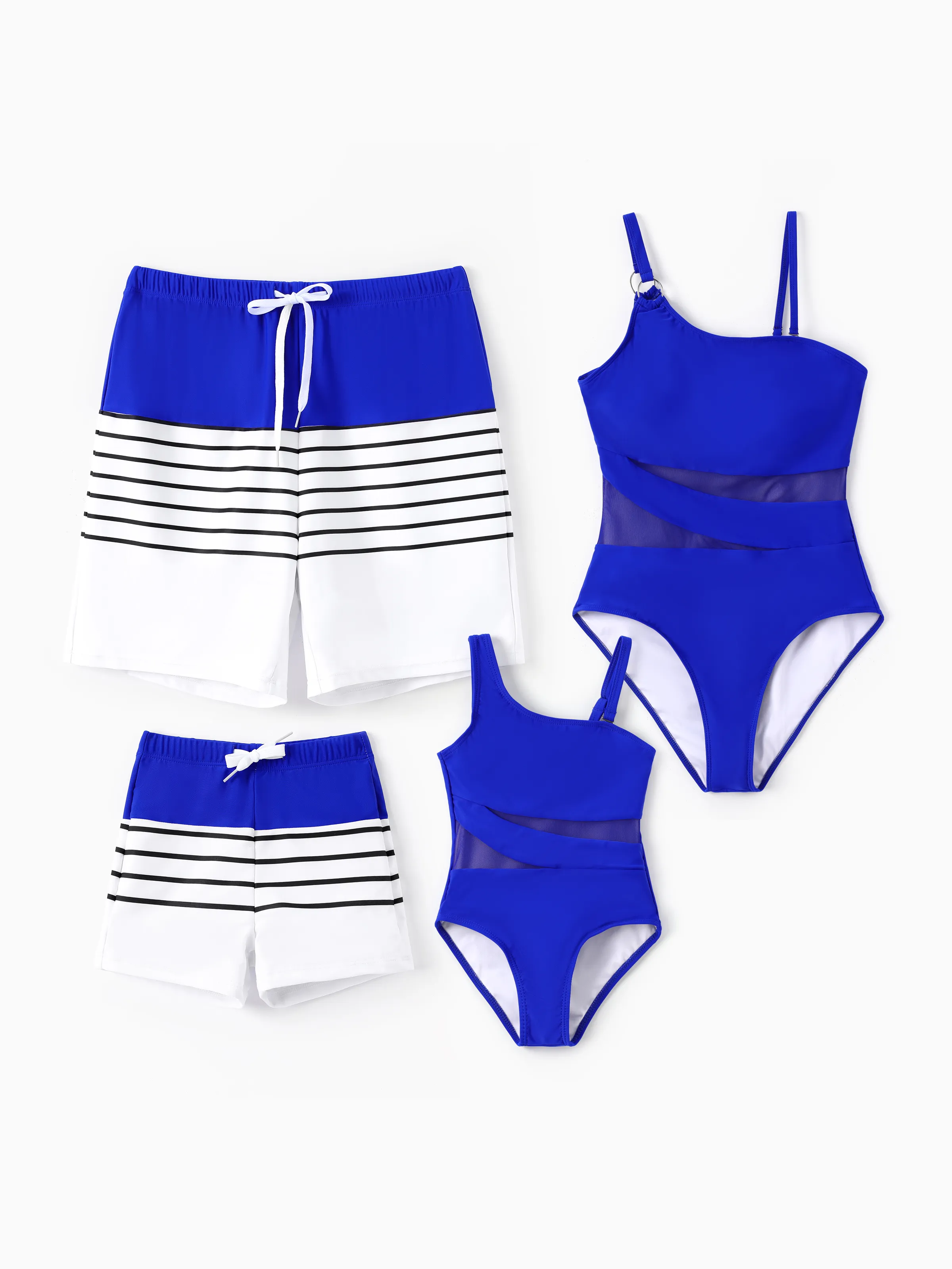 Toddler Girl Blue Drawstring Blue One-Piece Strap Swimsuit Blue - Image 2