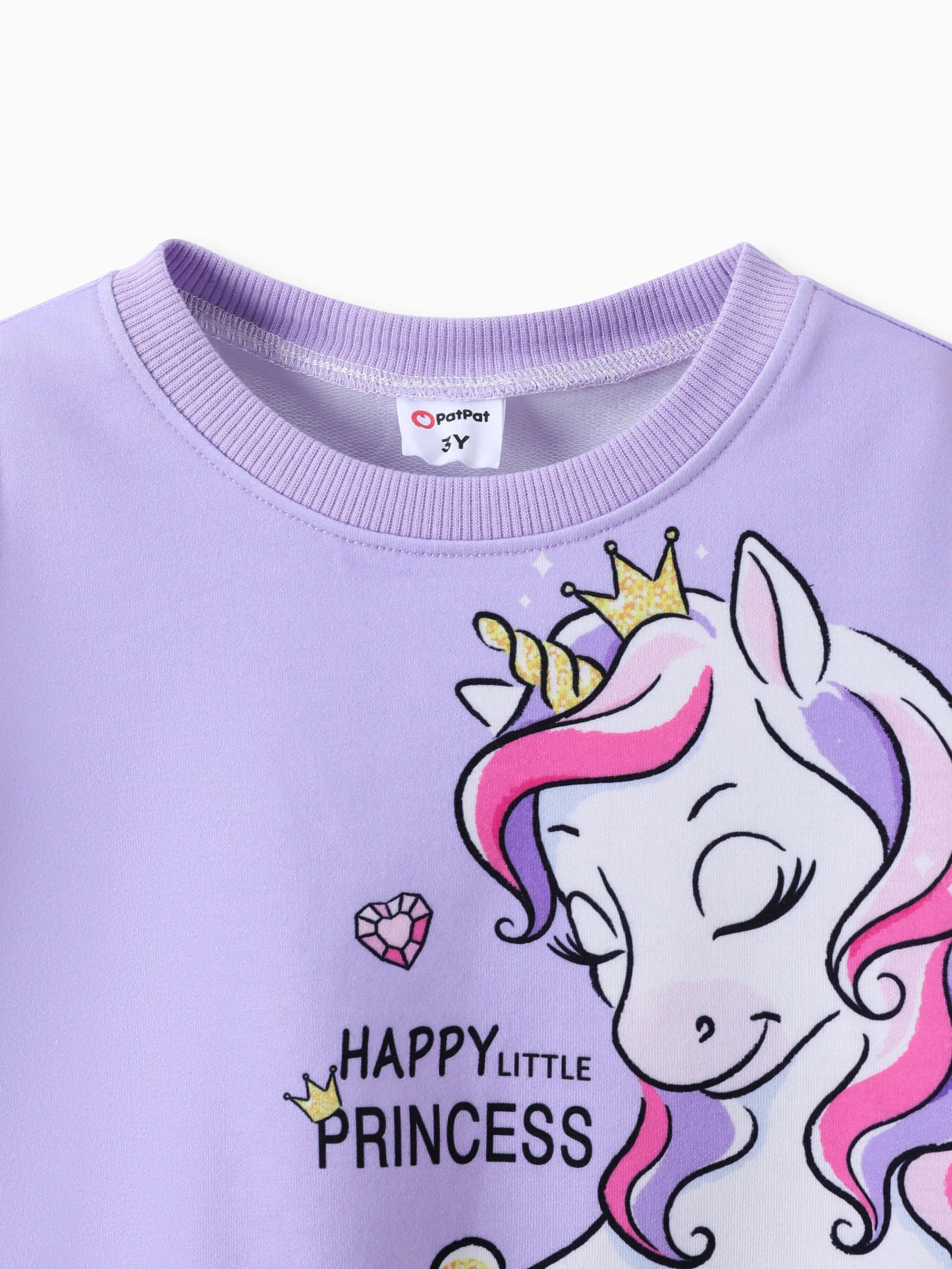 Toddler Girl Childlike Unicorn Print Sweatshirt Purple - Image 7