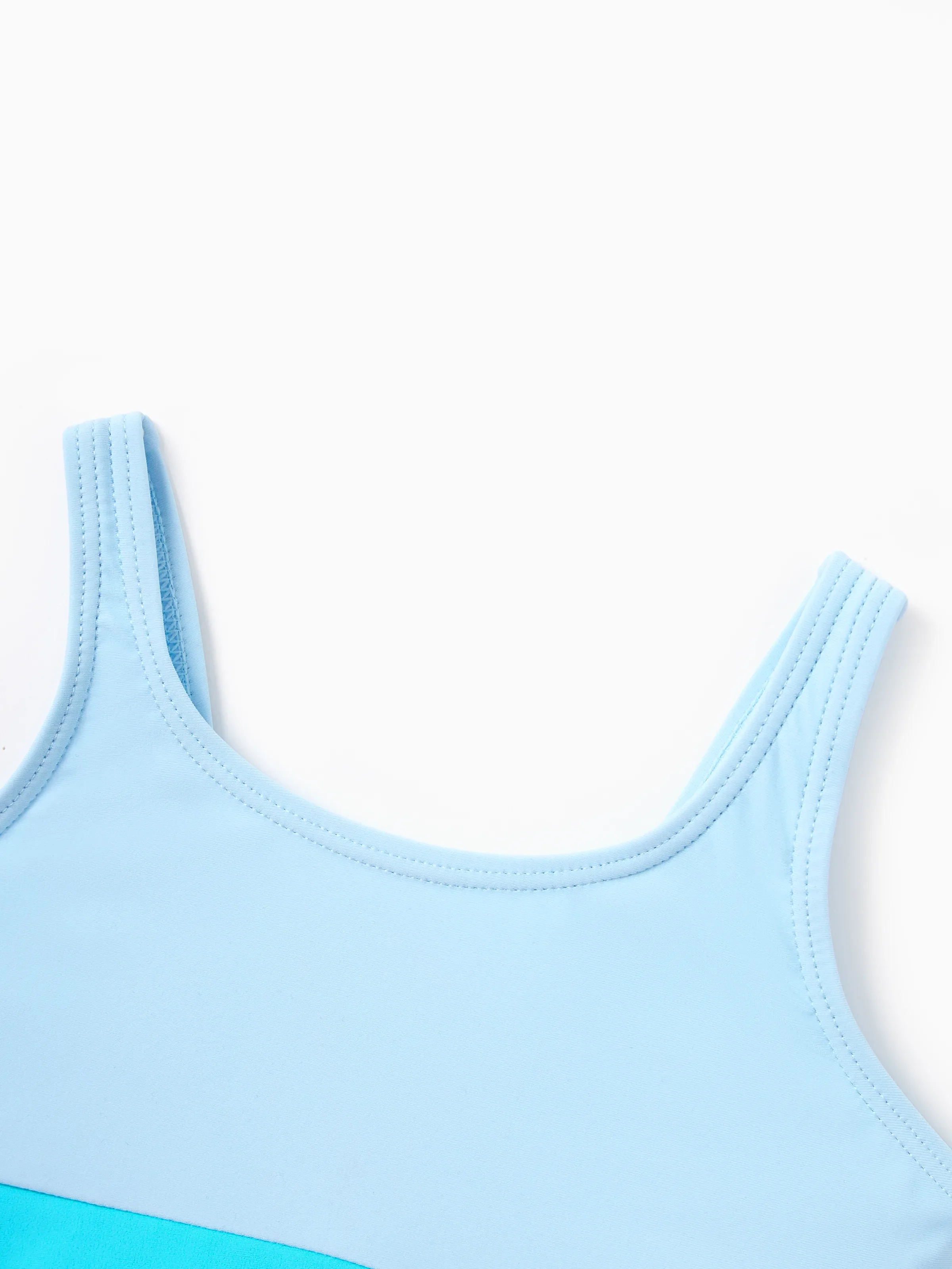 Toddler Girl Color Block Swimsuits One Shoulder Swim Dress Blue - Image 4