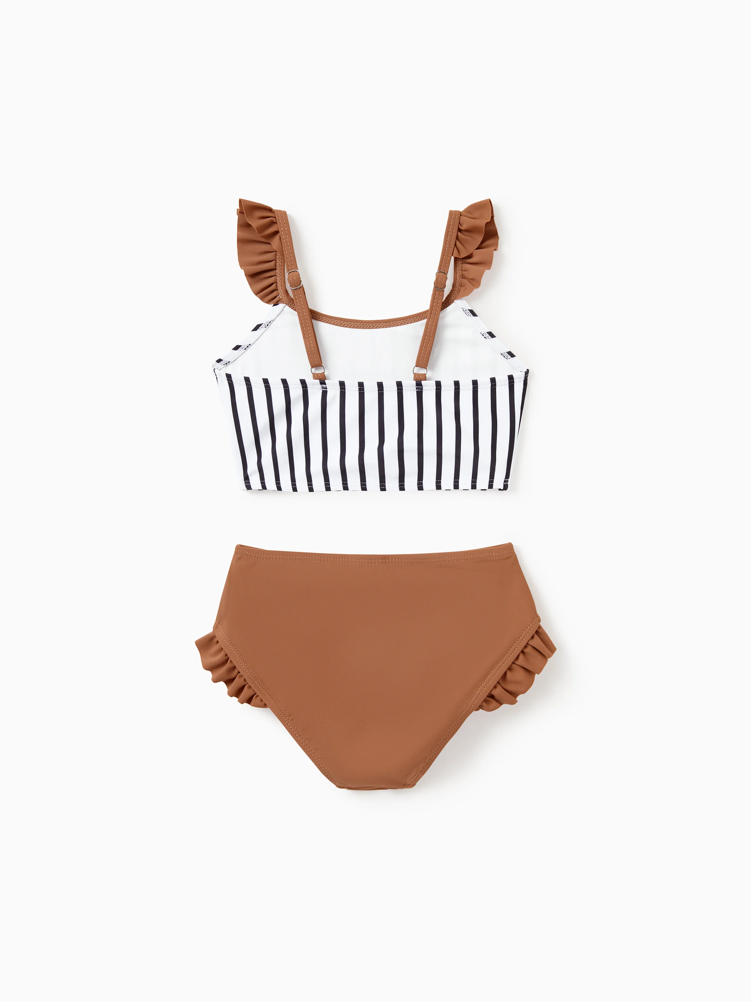 Toddler Girl Color Block Swimsuits Striped Bikini Set Color block - Image 3