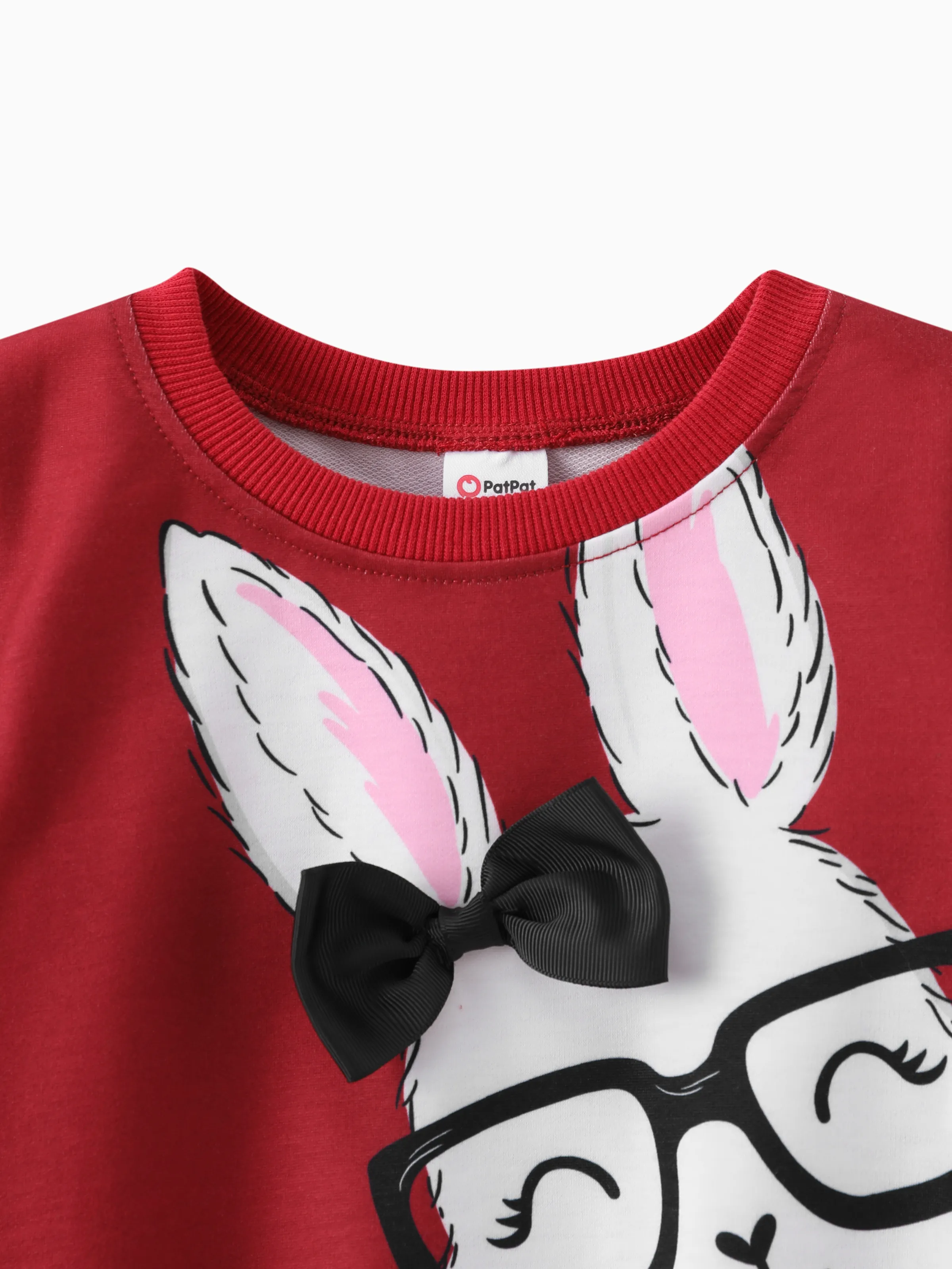 Toddler Girl Cute Rabbit Print Polka dots Pullover Sweatshirt Burgundy - Image 3