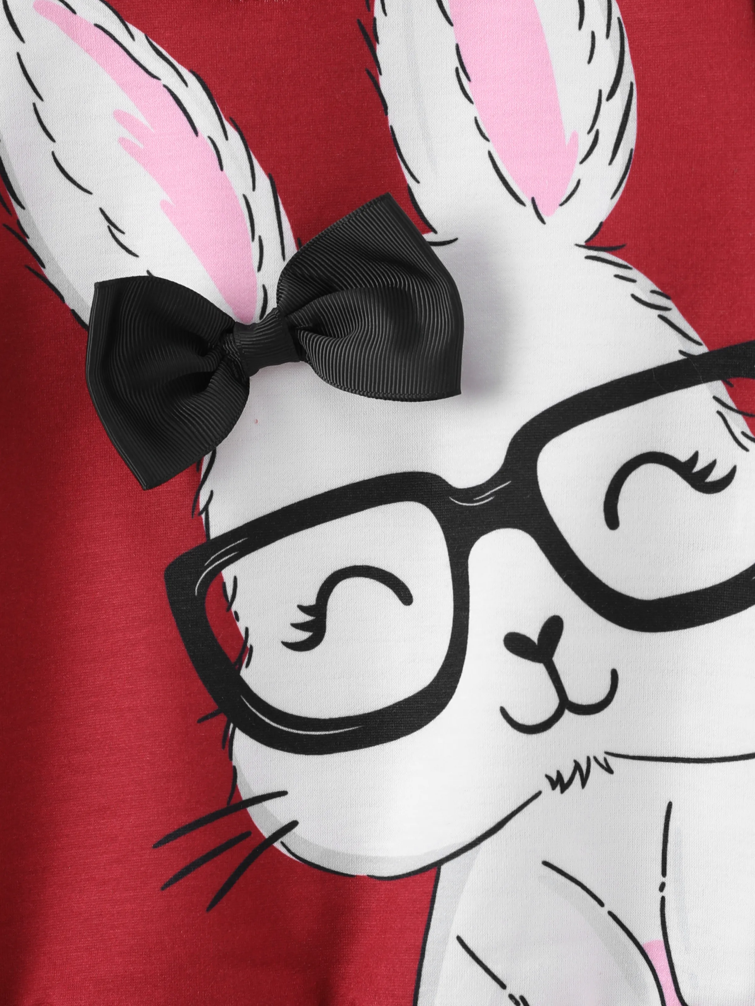 Toddler Girl Cute Rabbit Print Polka dots Pullover Sweatshirt Burgundy - Image 4