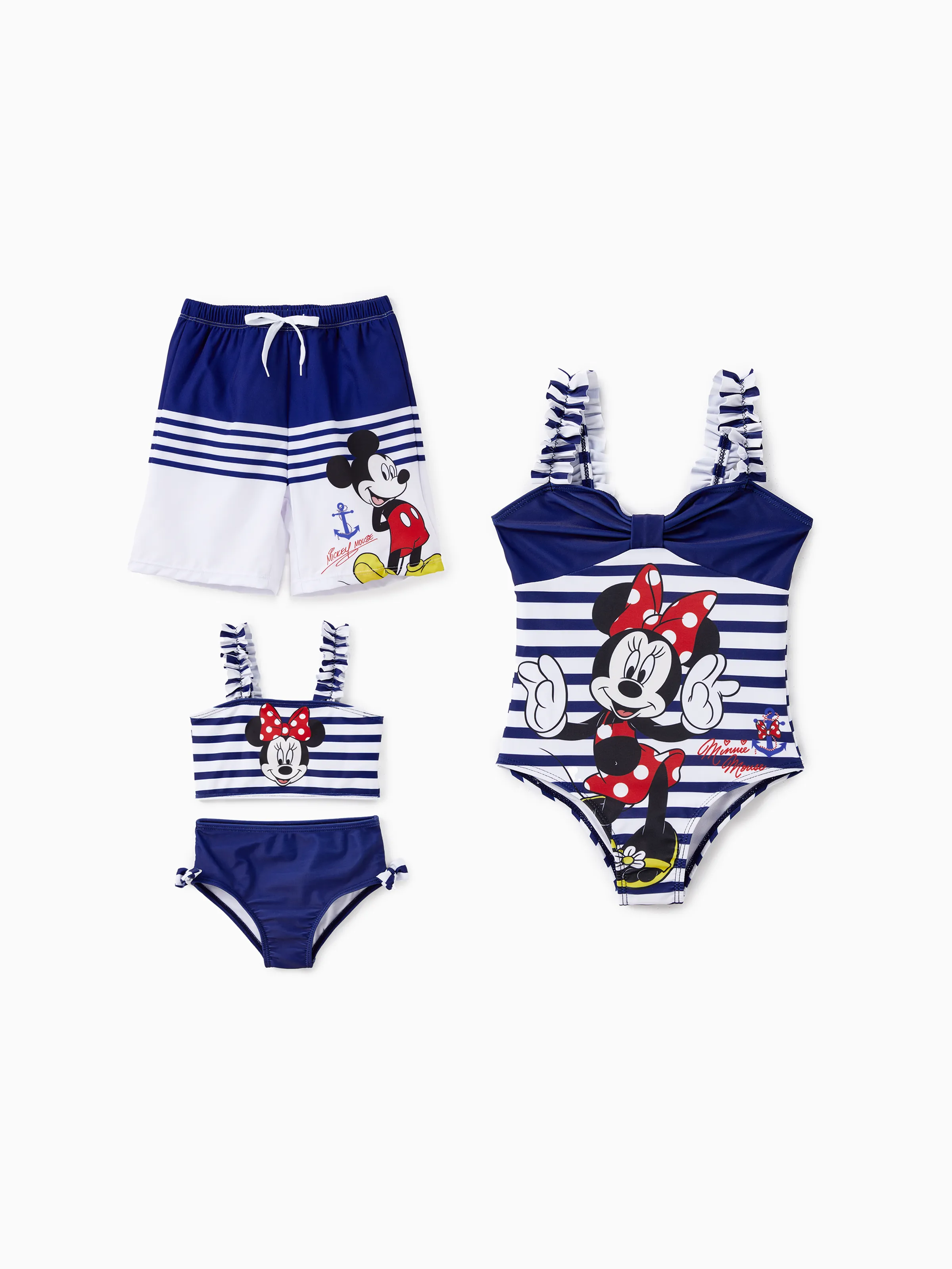 Toddler Girl Disney Mickey and Friends Sibling Set Boys/Girls Character Stripped Swimsuit Dark Blue - Image 2