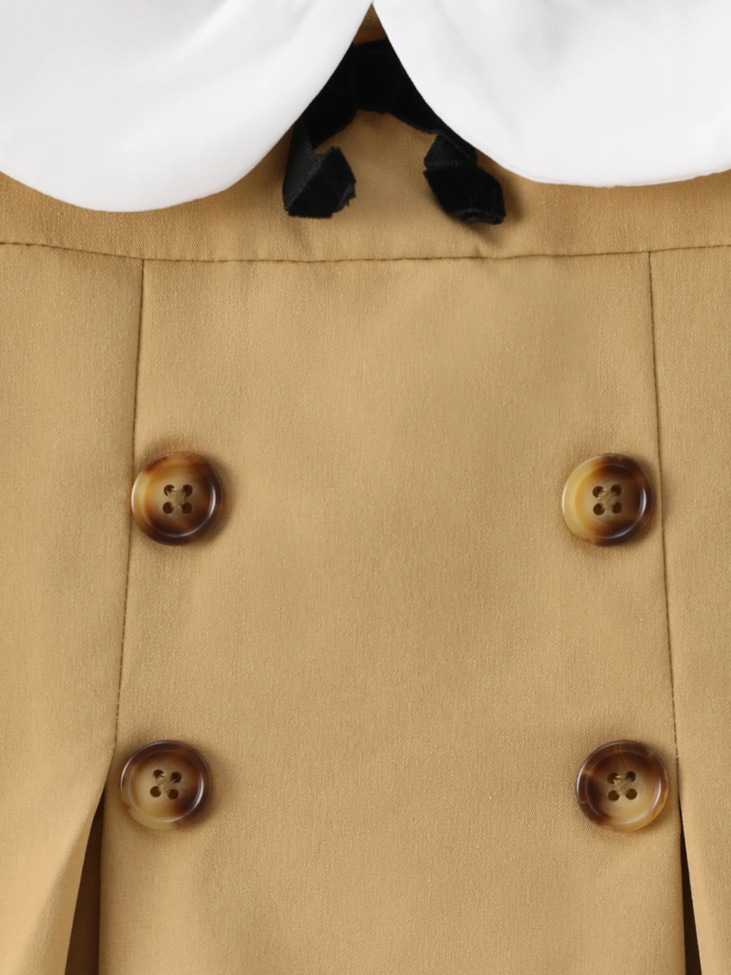 Toddler Girl Doll Collar Bowknot Design Mesh Long-sleeve Khaki Dress Khaki - Image 5