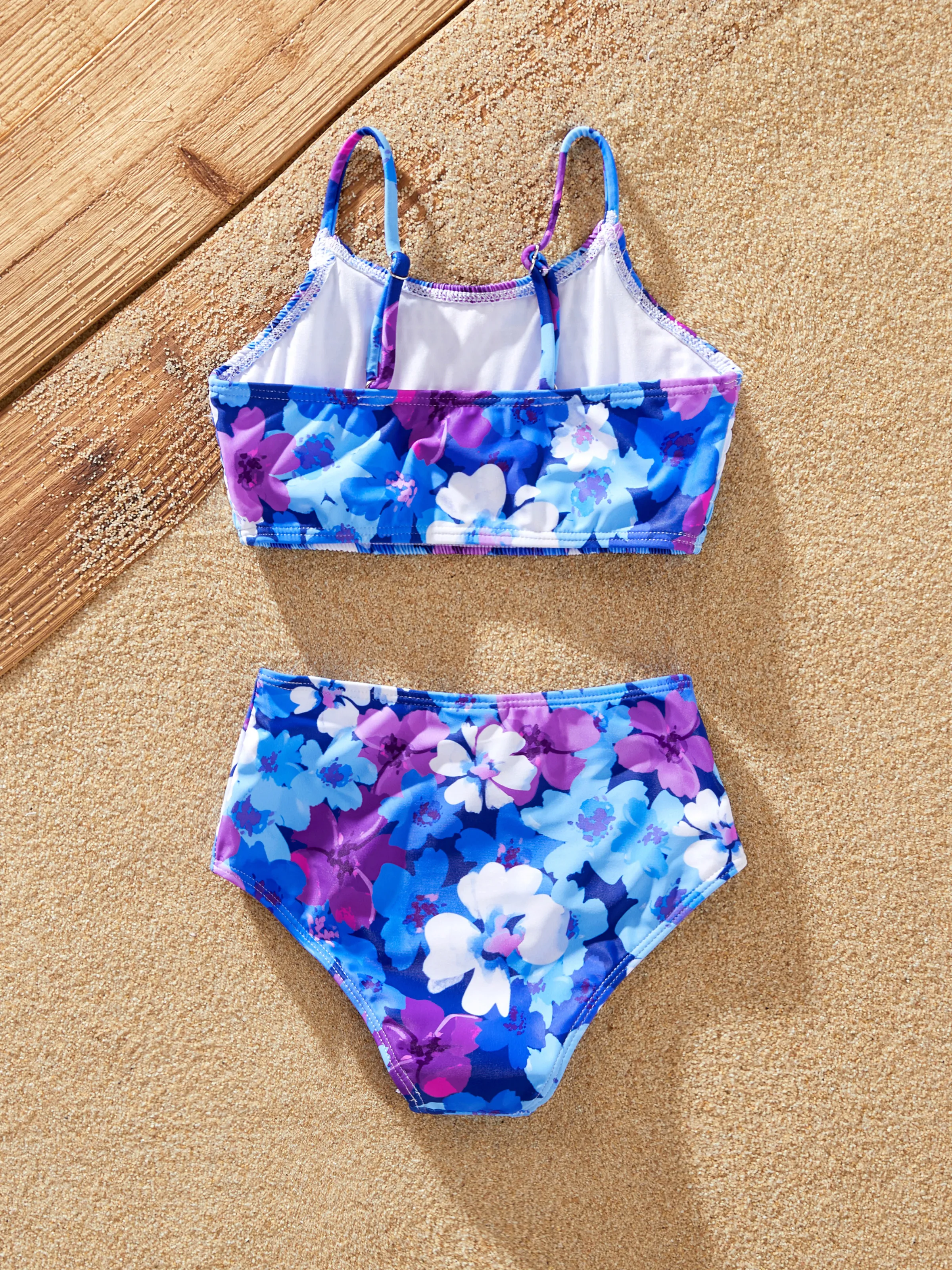 Toddler Girl Flora Smocking Strap two-piece Swimsuit Purple - Image 3