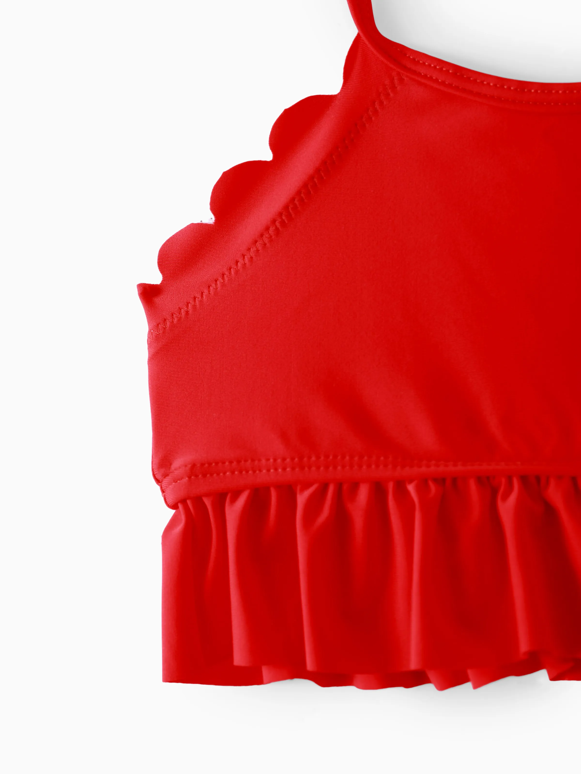 Toddler Girl Floral Drawstring Ruched Shell Edge Bikini Red - Image 5