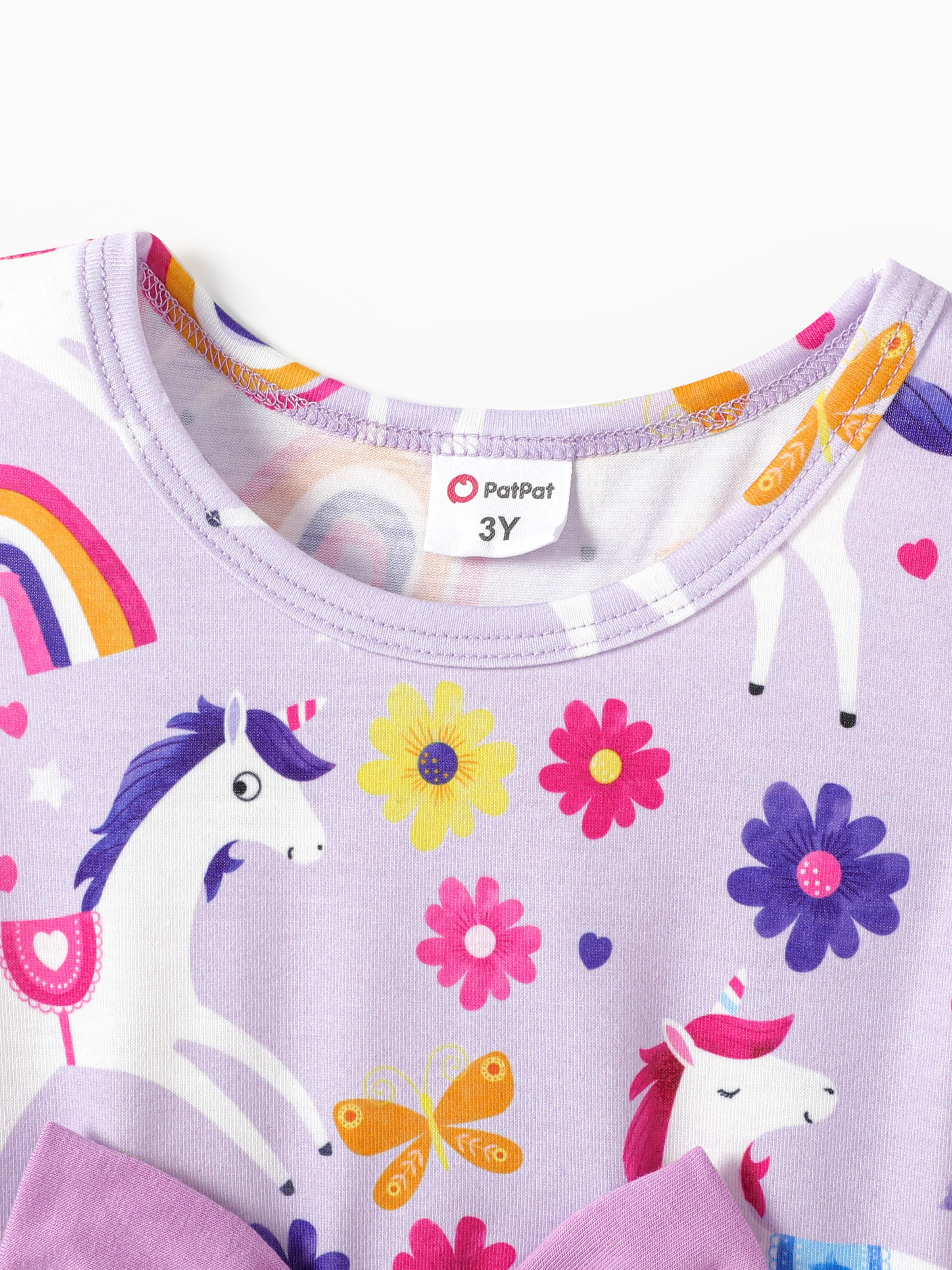 Toddler Girl Floral Print Bowknot Sleeveless Dress Purple - Image 3