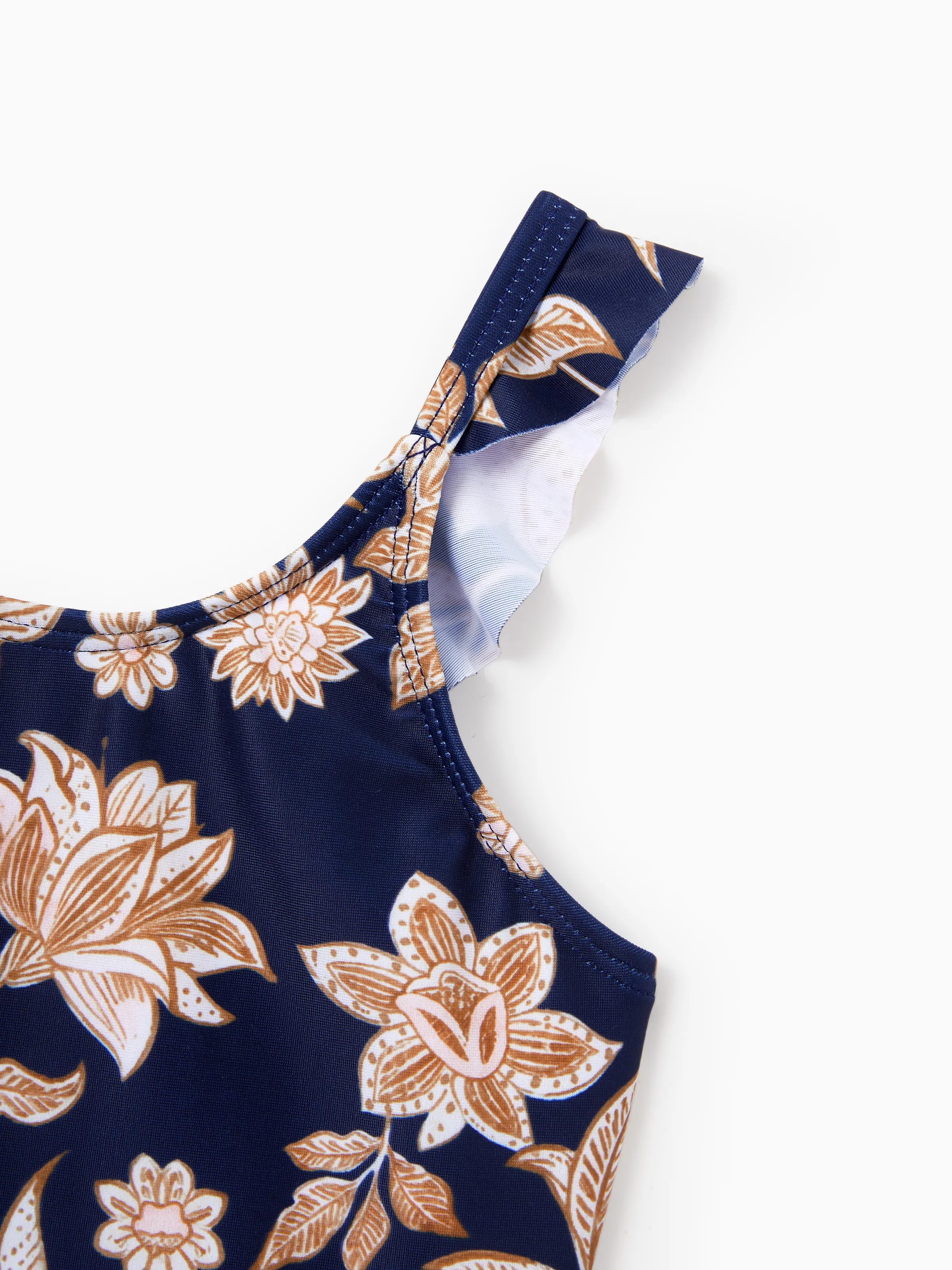 Toddler Girl Floral Print Swimsuits 2-in-1 One-Piece Swimsuit Deep Blue - Image 4