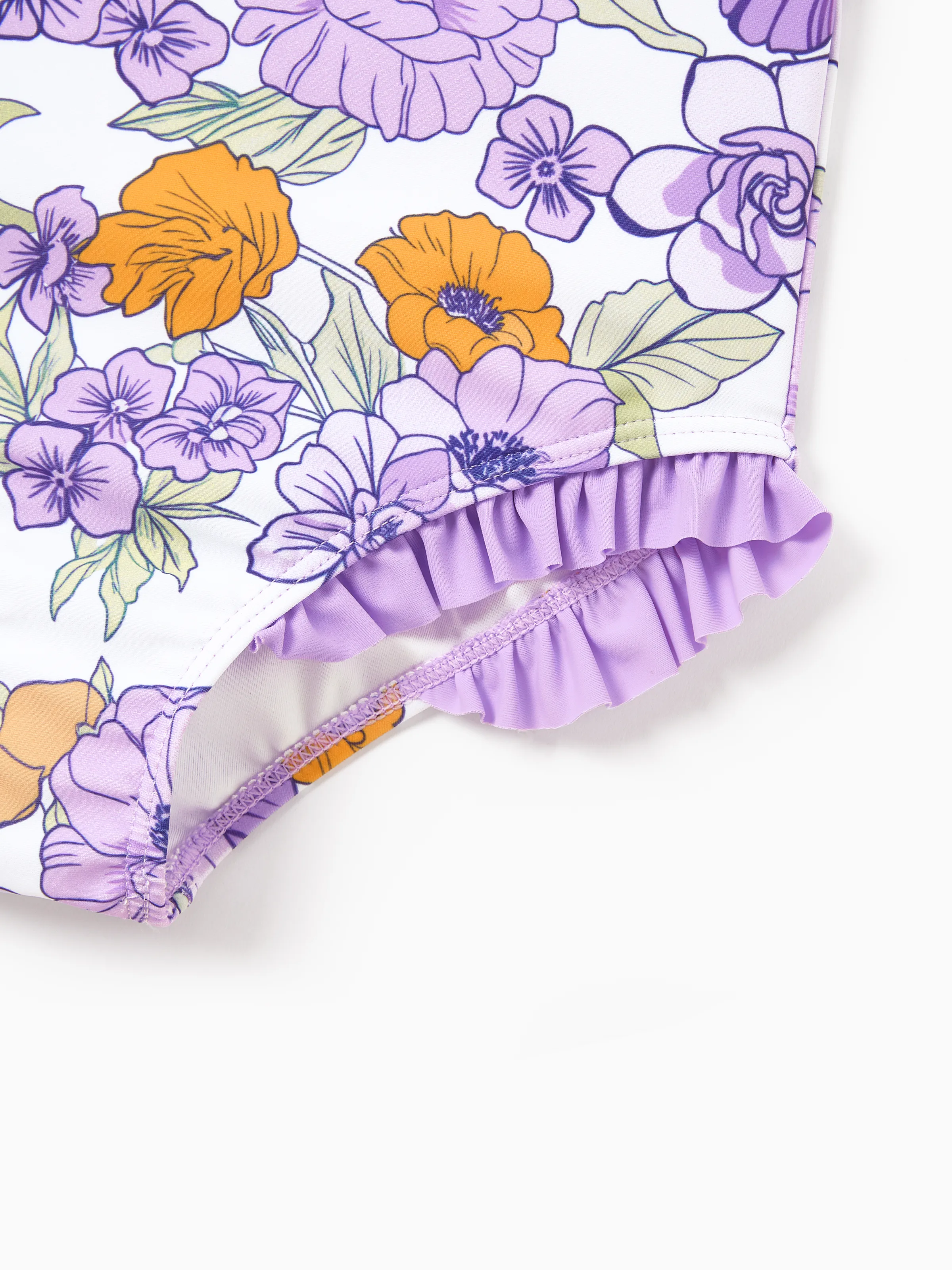 Toddler Girl Floral Print Swimsuits Ruffled One-Piece Bathing Suit Purple - Image 6