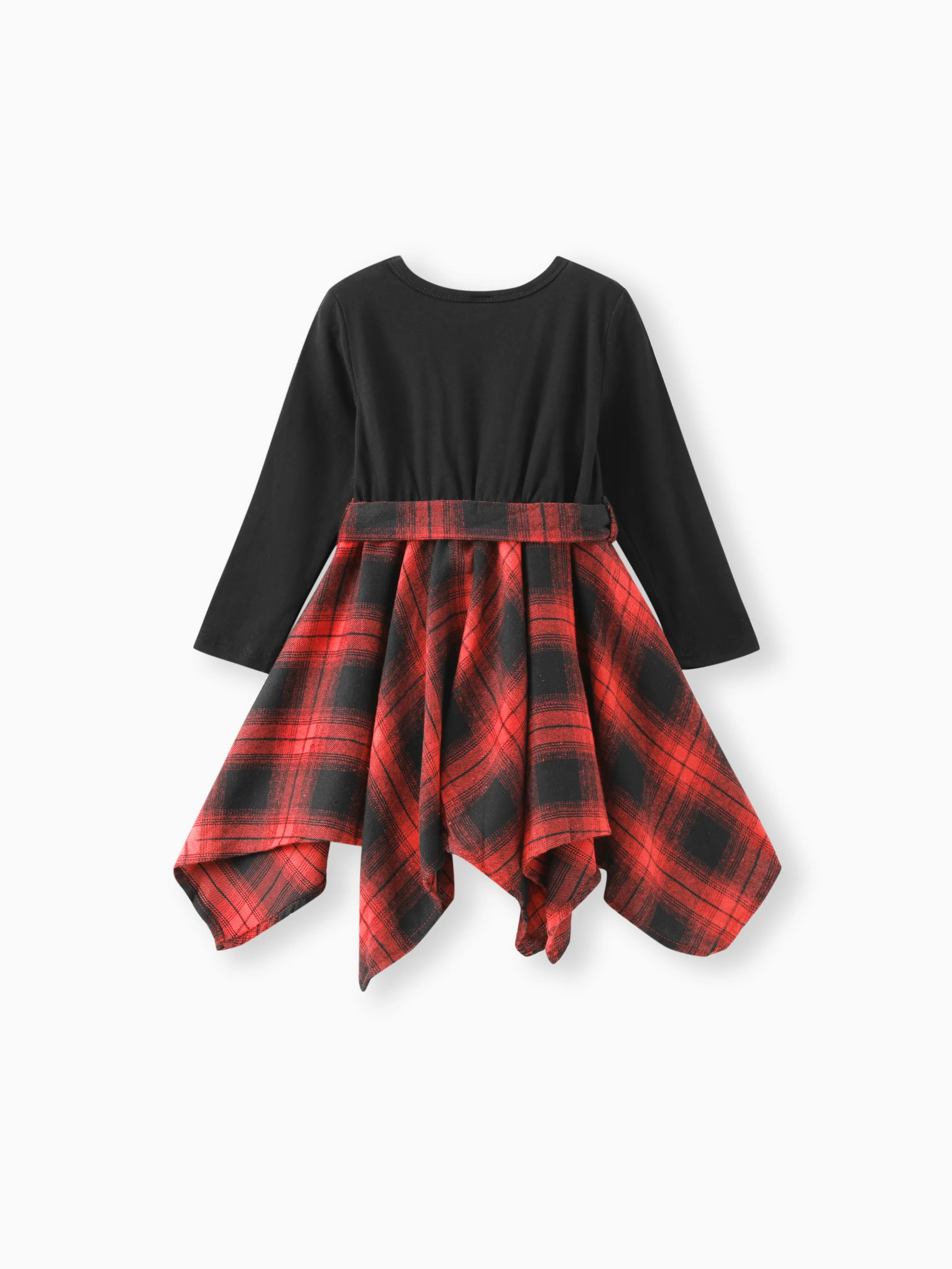 Toddler Girl Plaid Irregular Hem Splice Long-sleeve Dress Black - Image 2
