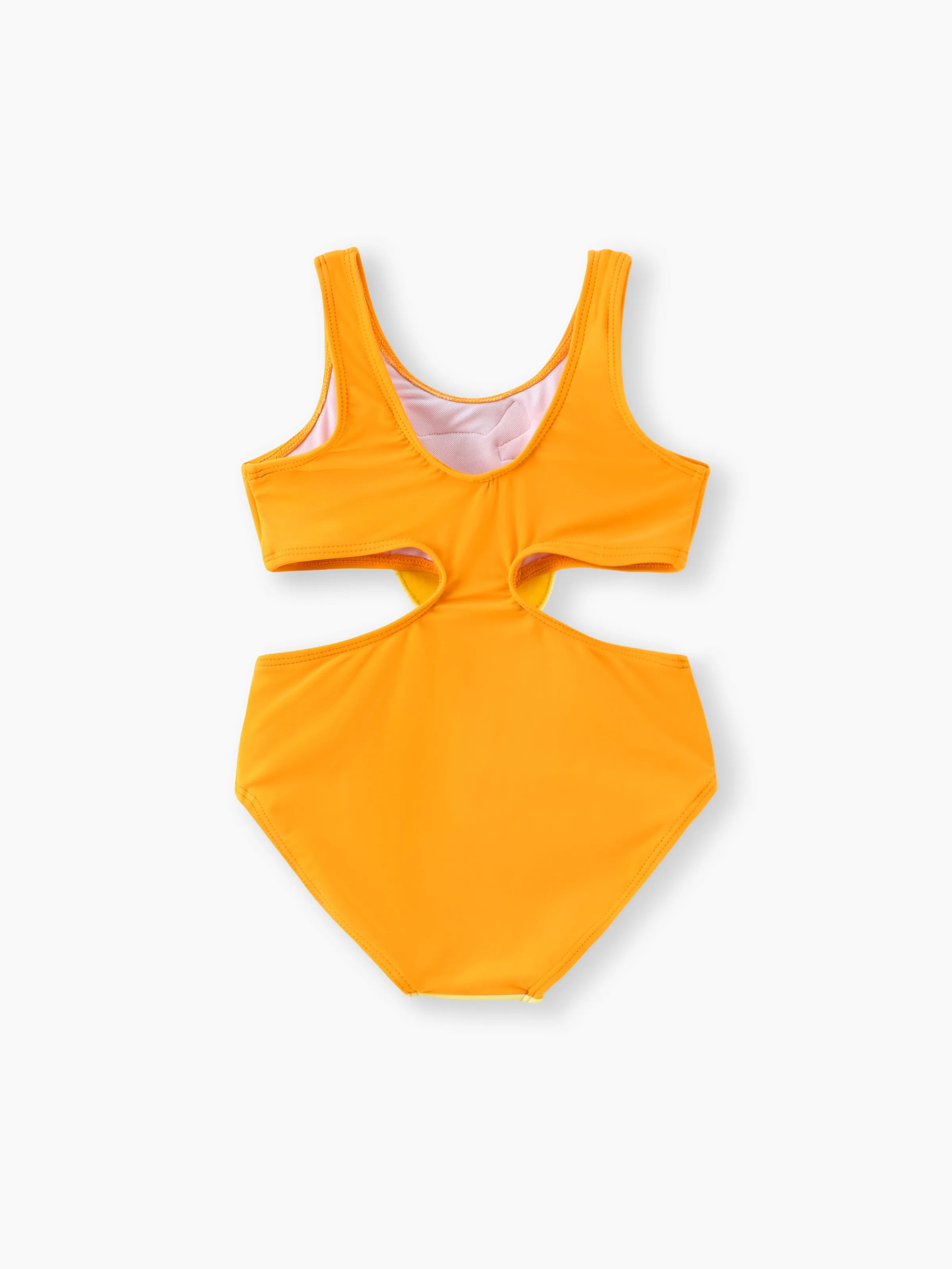 Toddler Girl Playful Giraffe Design Sleeveless Onepiece Swimsuit Orange - Image 2