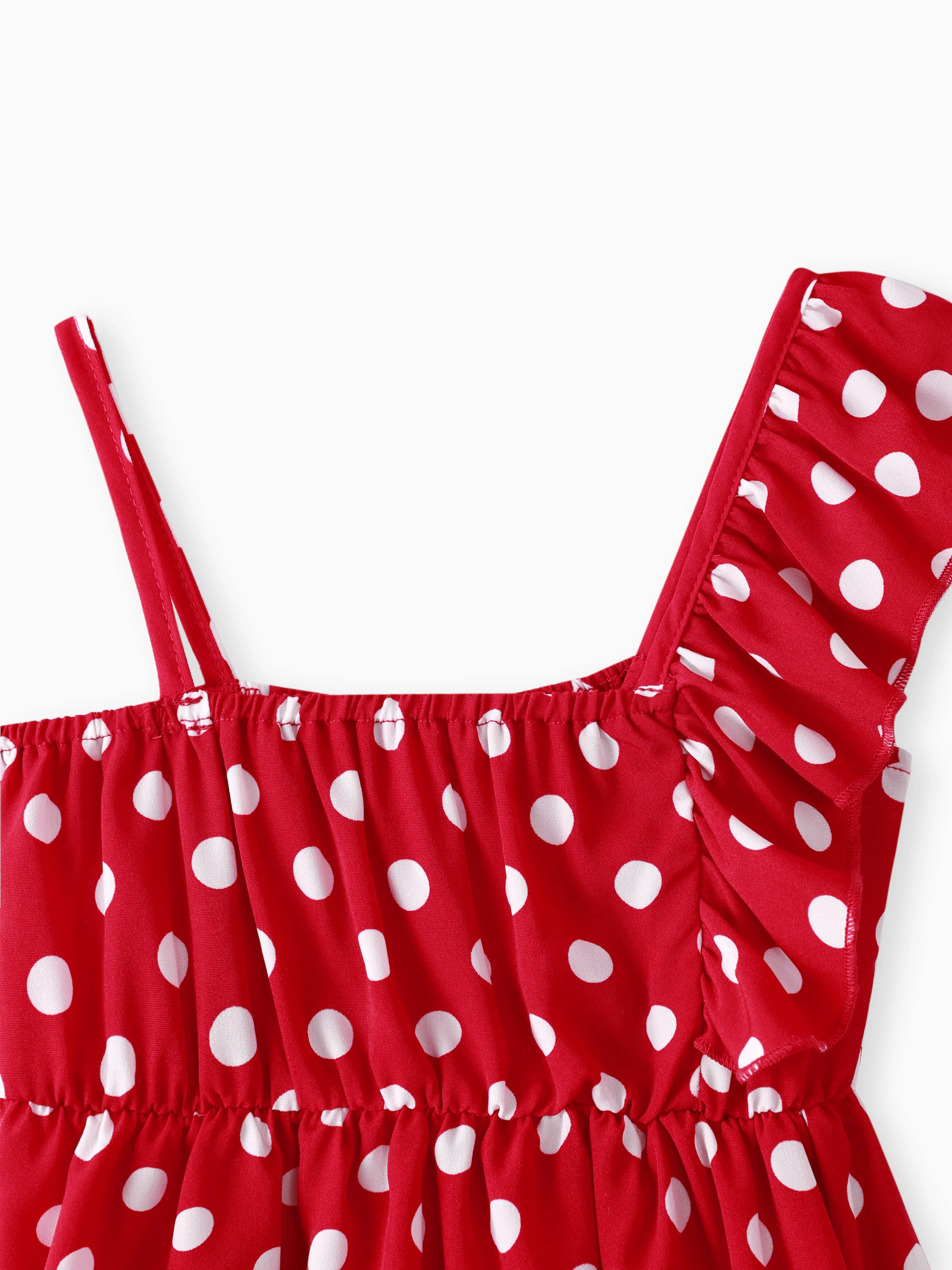 Toddler Girl Polka dots One Shoulder Ruffled Cami Dress Red - Image 2